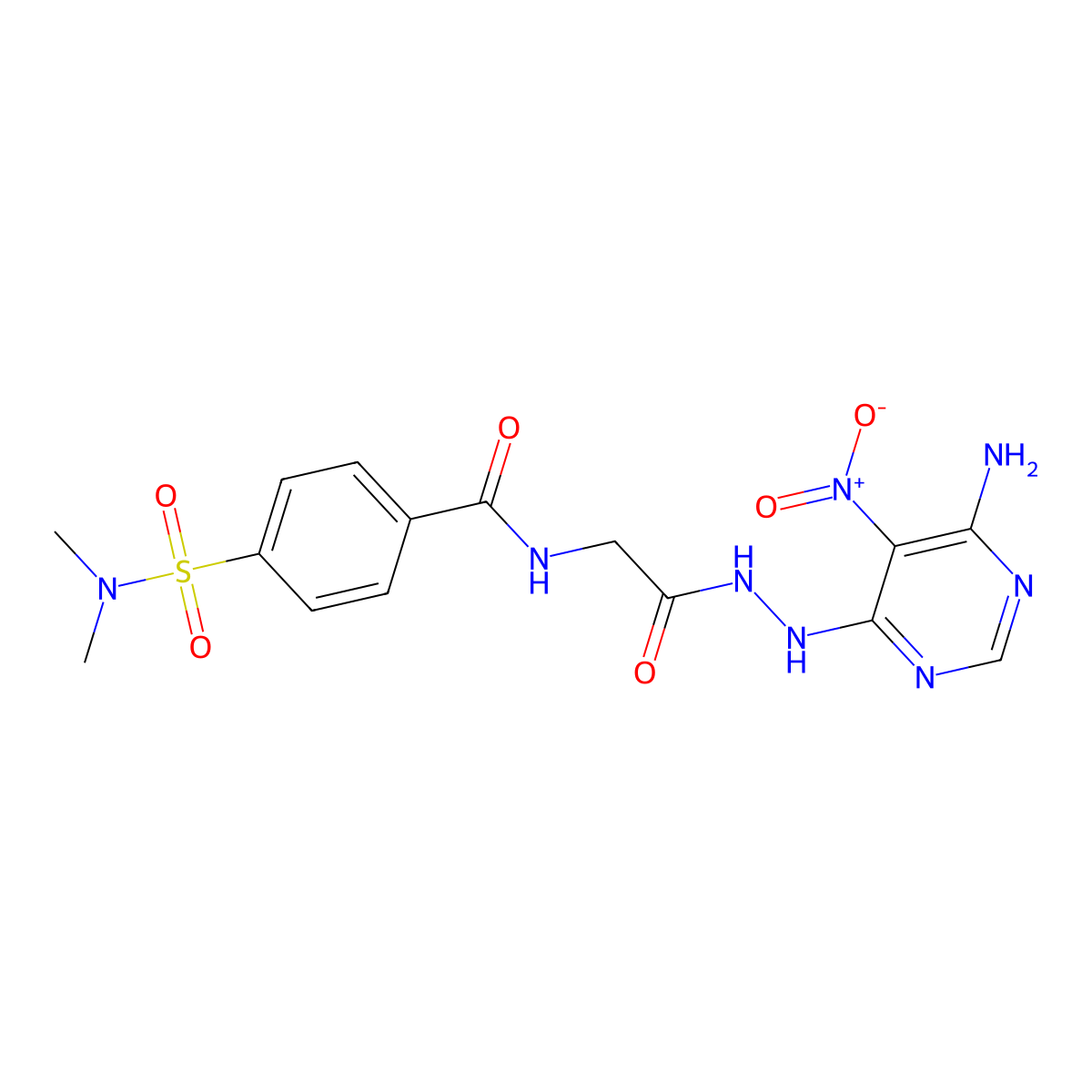 N-(2-(2-(6-amino-5-nitropyrimidin-4-yl)hydrazinyl)-2-oxoethyl)-4-(N,N-dimethylsulfamoyl)benzamide molecular structure, CAS 450346-17-5