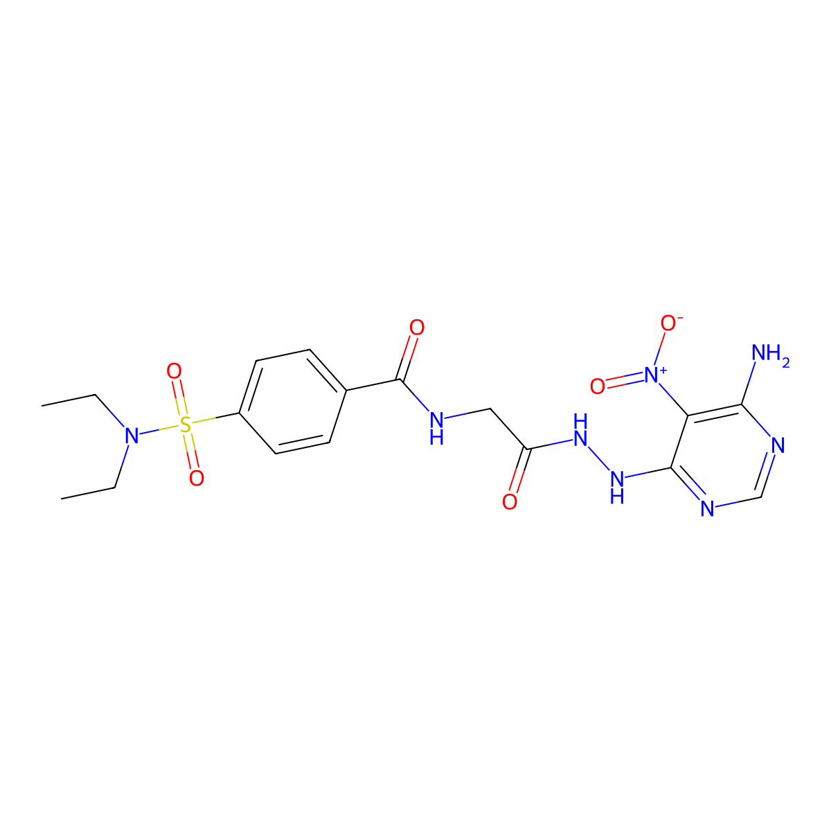 N-[2-[2-(6-amino-5-nitropyrimidin-4-yl)hydrazinyl]-2-oxoethyl]-4-(diethylsulfamoyl)benzamide molecular structure, CAS 450346-18-6