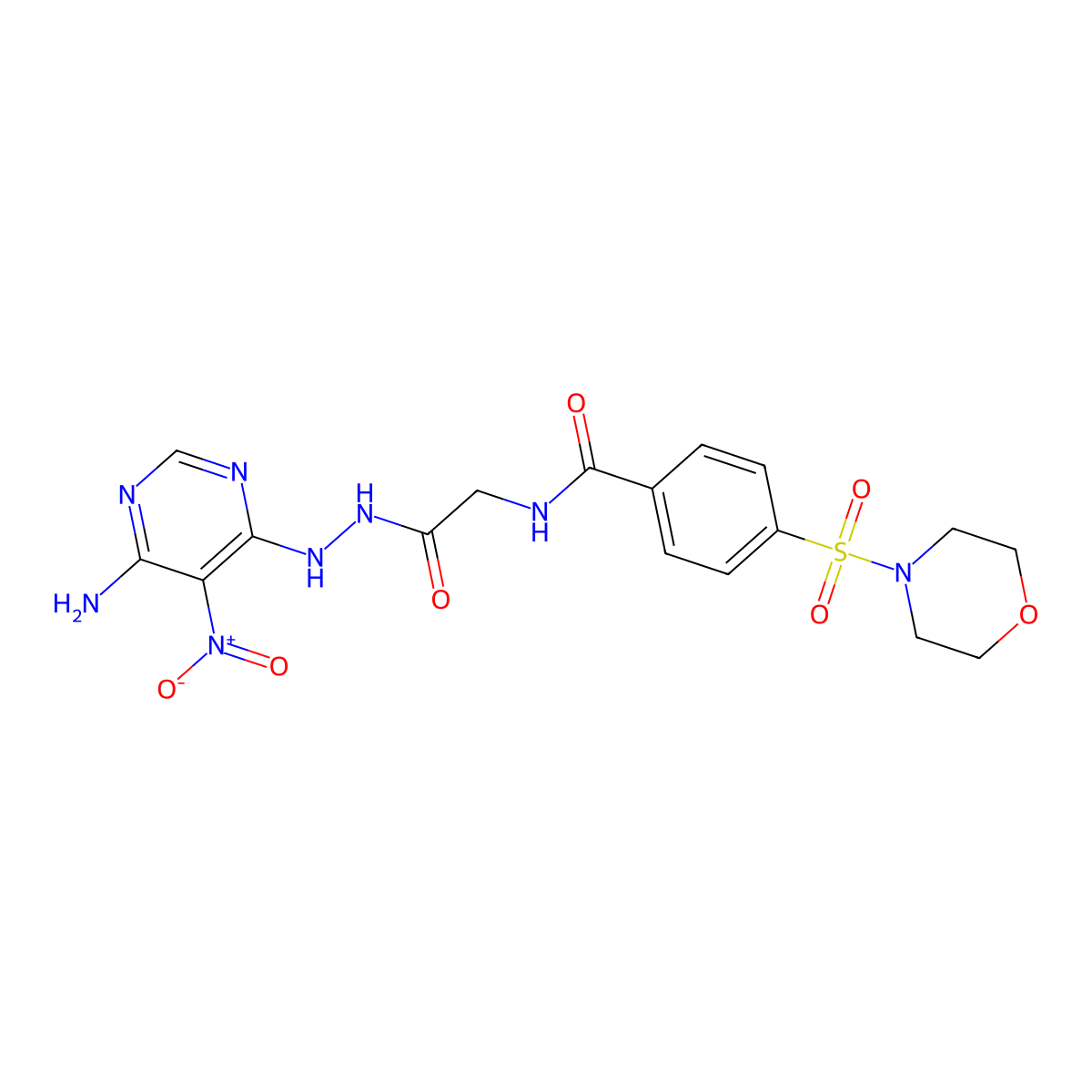 N-(2-(2-(6-amino-5-nitropyrimidin-4-yl)hydrazinyl)-2-oxoethyl)-4-(morpholinosulfonyl)benzamide molecular structure, CAS 450346-20-0