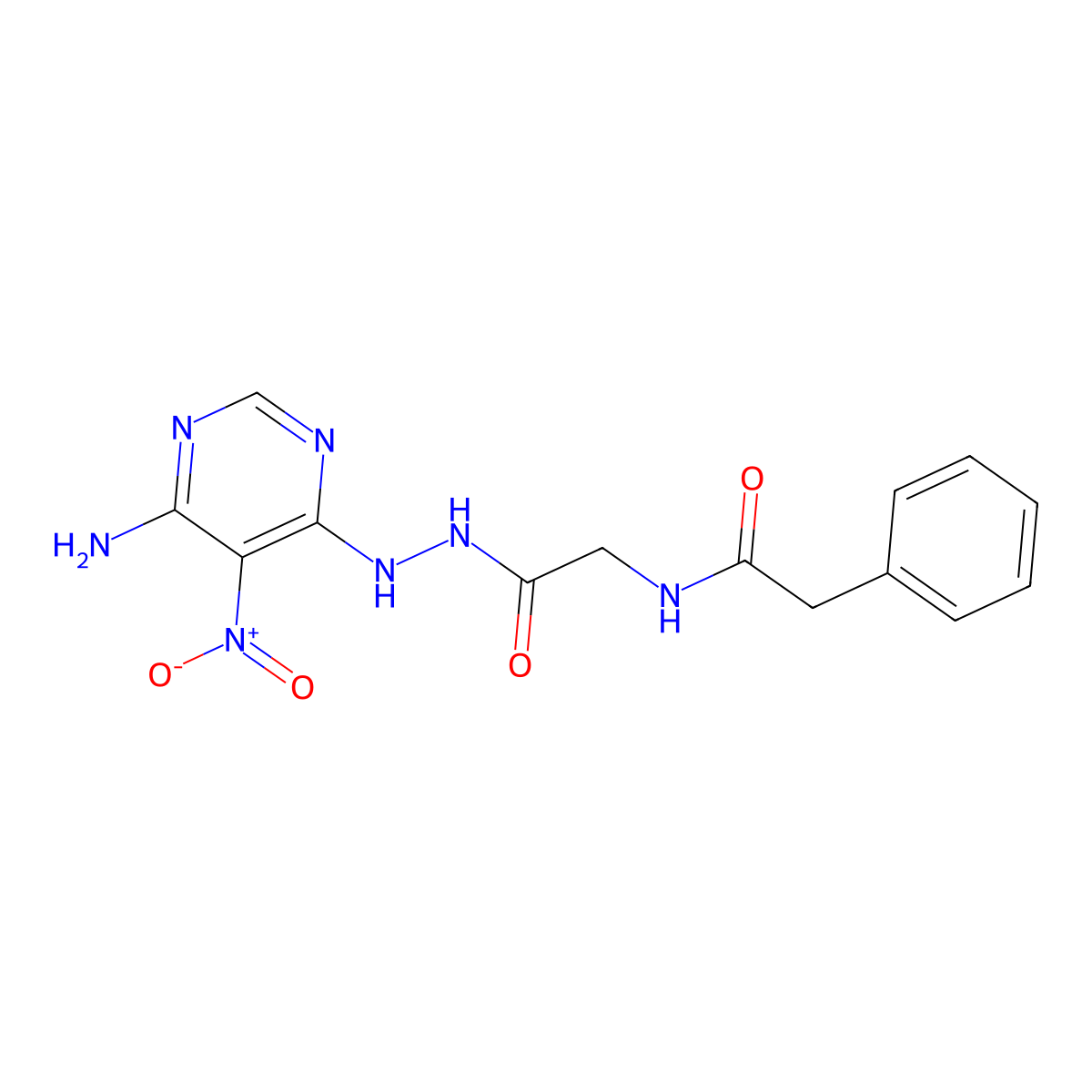N-(2-(2-(6-amino-5-nitropyrimidin-4-yl)hydrazinyl)-2-oxoethyl)-2-phenylacetamide molecular structure, CAS 450346-21-1