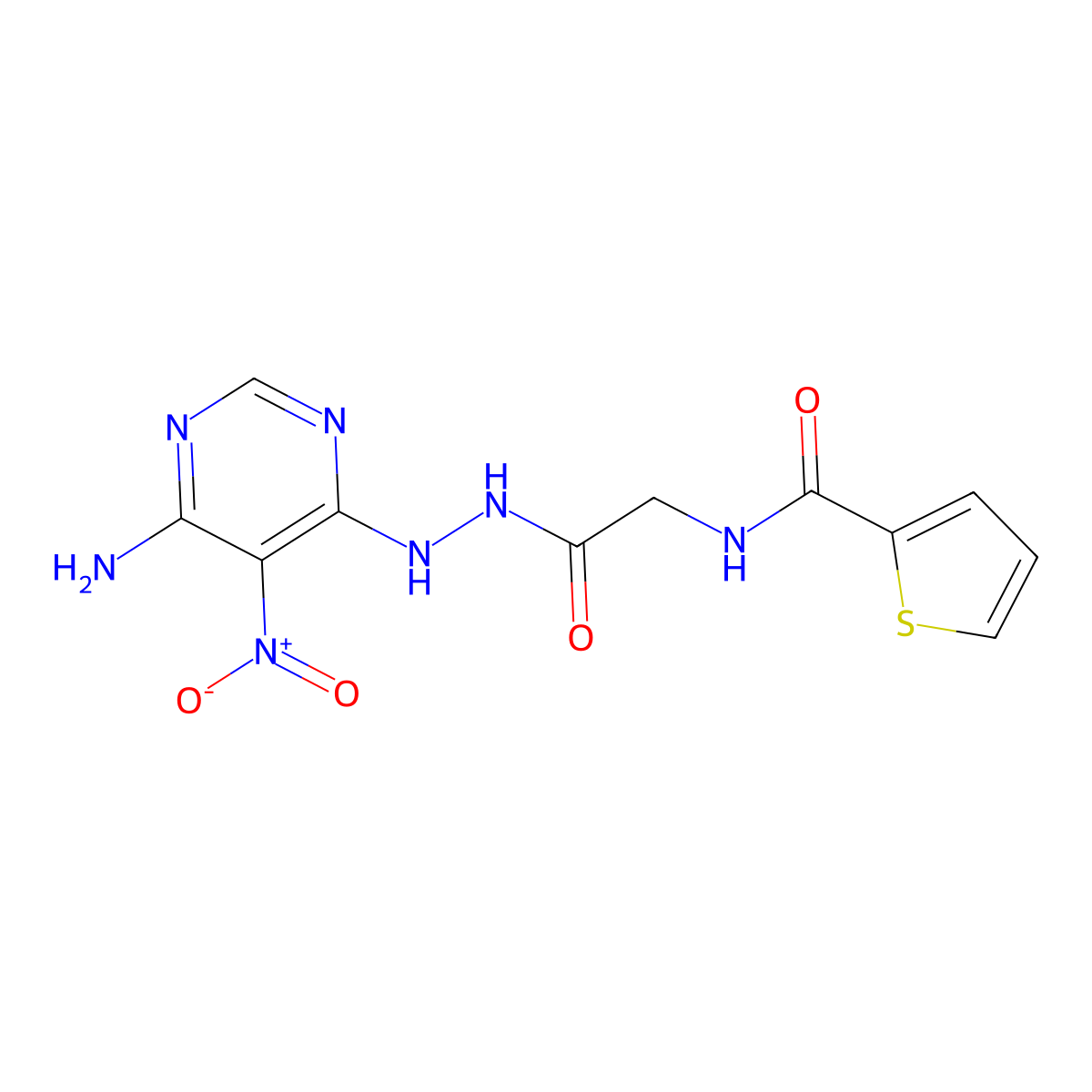 N-(2-(2-(6-amino-5-nitropyrimidin-4-yl)hydrazinyl)-2-oxoethyl)thiophene-2-carboxamide molecular structure, CAS 450346-24-4