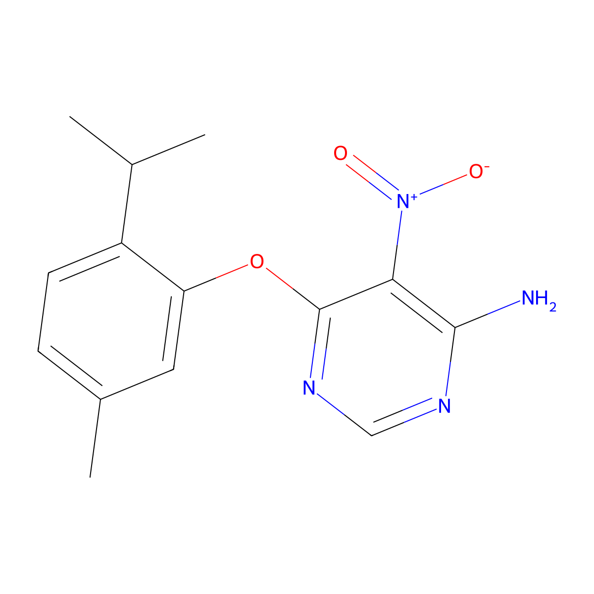 6-(5-Methyl-2-propan-2-ylphenoxy)-5-nitropyrimidin-4-amine molecular structure, CAS 450346-35-7
