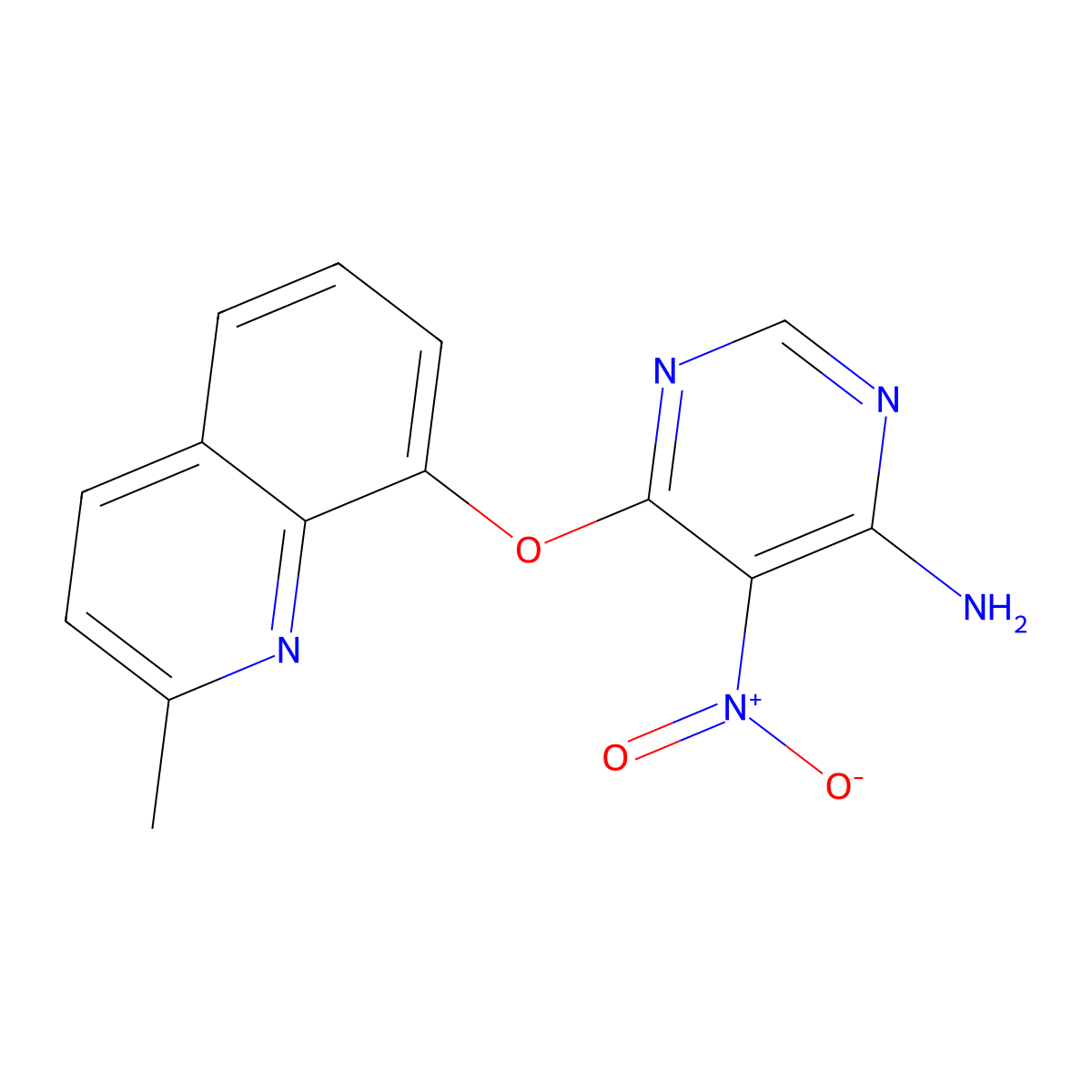6-((2-Methylquinolin-8-yl)oxy)-5-nitropyrimidin-4-amine molecular structure, CAS 450346-38-0