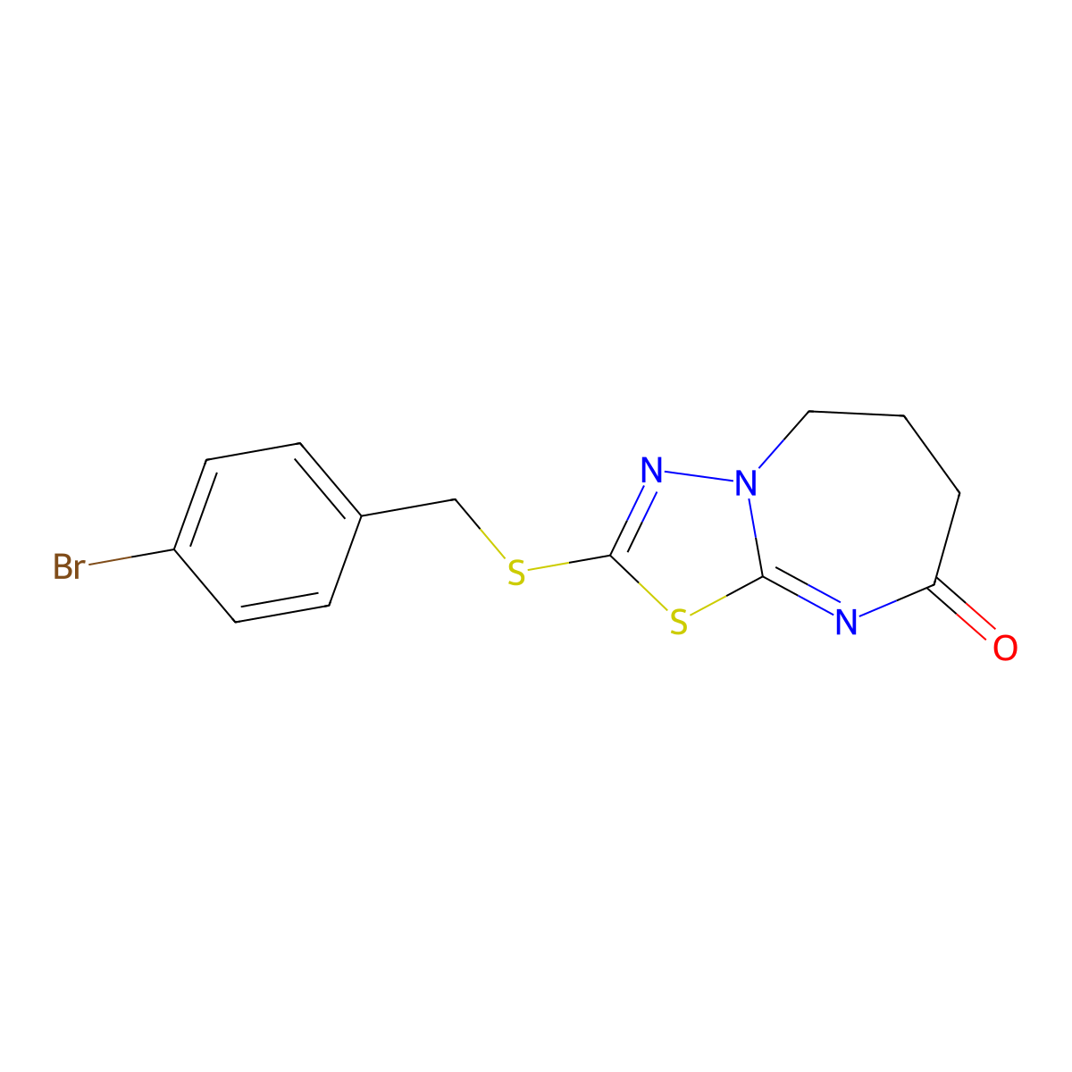 2-[(4-bromophenyl)methylsulfanyl]-6,7-dihydro-5H-[1,3,4]thiadiazolo[3,2-a][1,3]diazepin-8-one molecular structure, CAS 450346-46-0