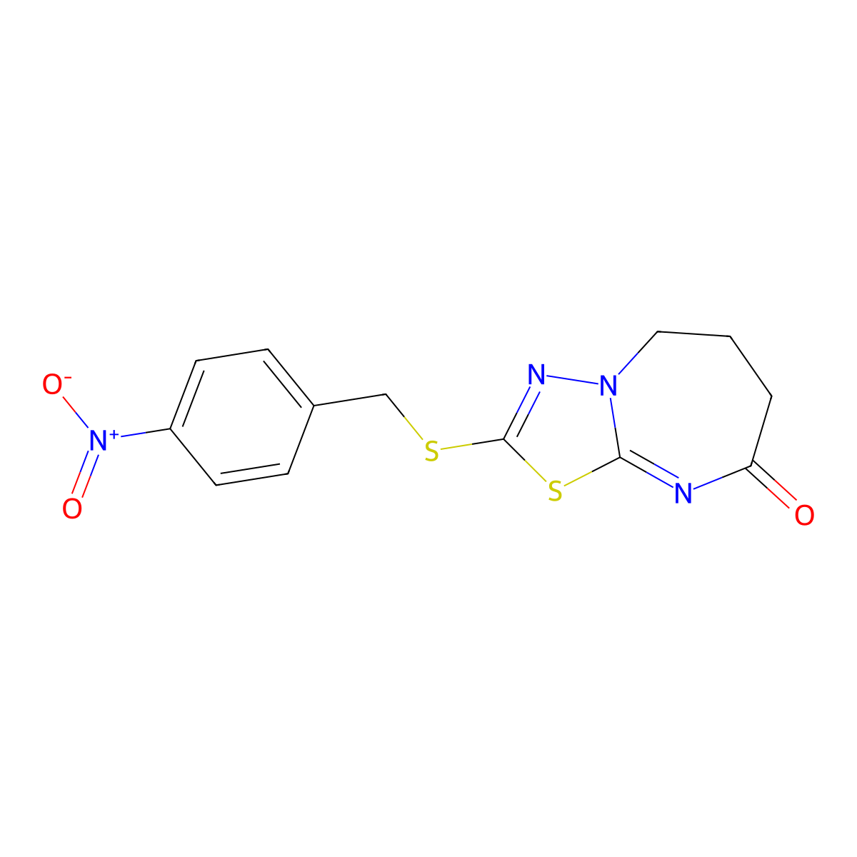 2-[(4-nitrophenyl)methylsulfanyl]-6,7-dihydro-5H-[1,3,4]thiadiazolo[3,2-a][1,3]diazepin-8-one molecular structure, CAS 450346-50-6