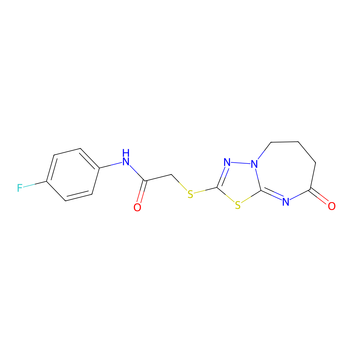 N-(4-fluorophenyl)-2-((8-oxo-5,6,7,8-tetrahydro-[1,3,4]thiadiazolo[3,2-a][1,3]diazepin-2-yl)thio)acetamide molecular structure, CAS 450346-63-1