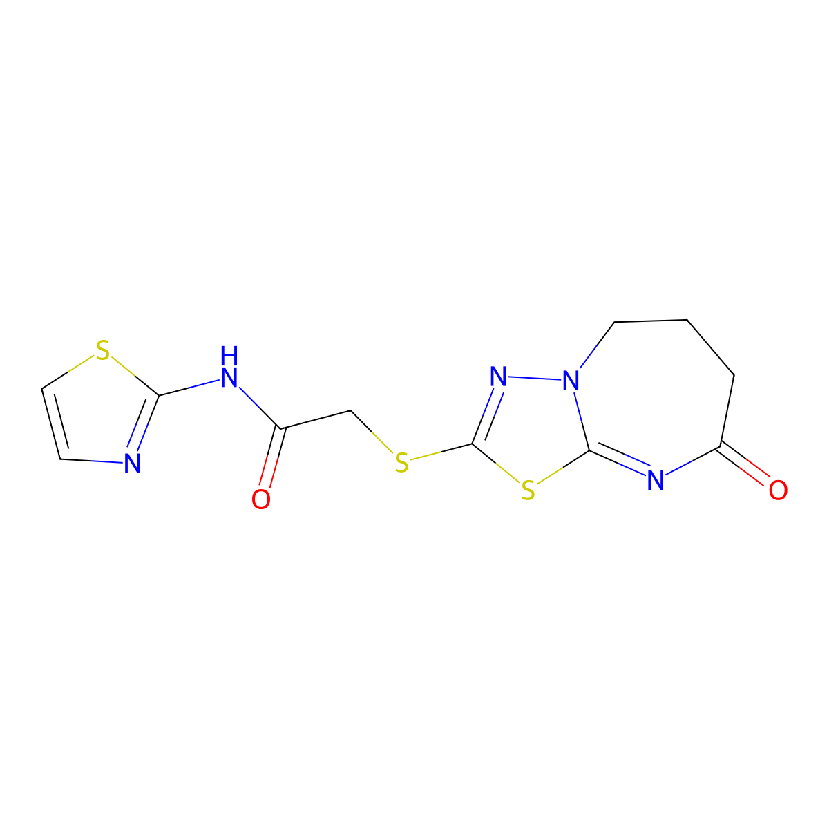 2-((8-oxo-5,6,7,8-tetrahydro-[1,3,4]thiadiazolo[3,2-a][1,3]diazepin-2-yl)thio)-N-(thiazol-2-yl)acetamide molecular structure, CAS 450346-71-1