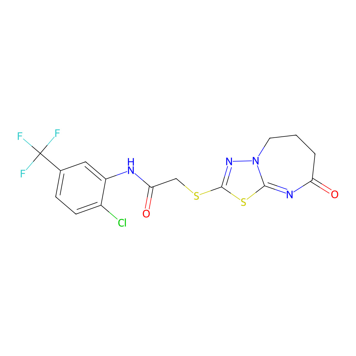 N-[2-chloro-5-(trifluoromethyl)phenyl]-2-[(8-oxo-6,7-dihydro-5H-[1,3,4]thiadiazolo[3,2-a][1,3]diazepin-2-yl)sulfanyl]acetamide molecular structure, CAS 450346-79-9