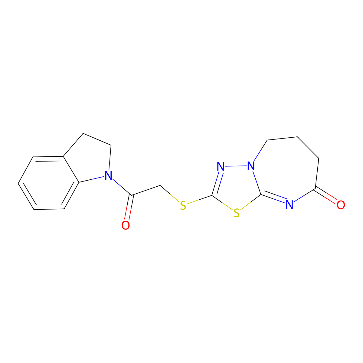 2-((2-(indolin-1-yl)-2-oxoethyl)thio)-6,7-dihydro-[1,3,4]thiadiazolo[3,2-a][1,3]diazepin-8(5H)-one molecular structure, CAS 450346-80-2