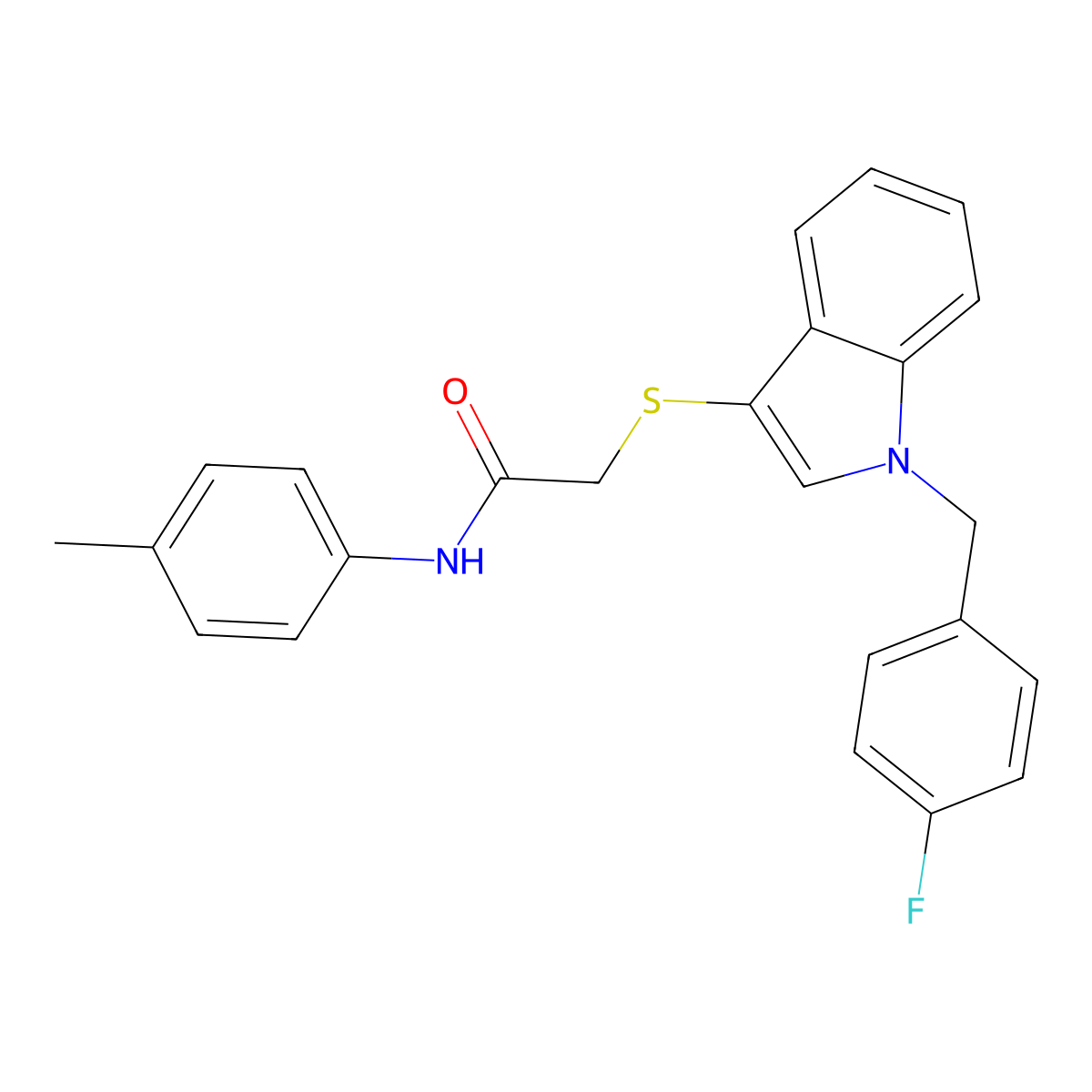 2-((1-(4-fluorobenzyl)-1H-indol-3-yl)thio)-N-(p-tolyl)acetamide molecular structure, CAS 450346-92-6