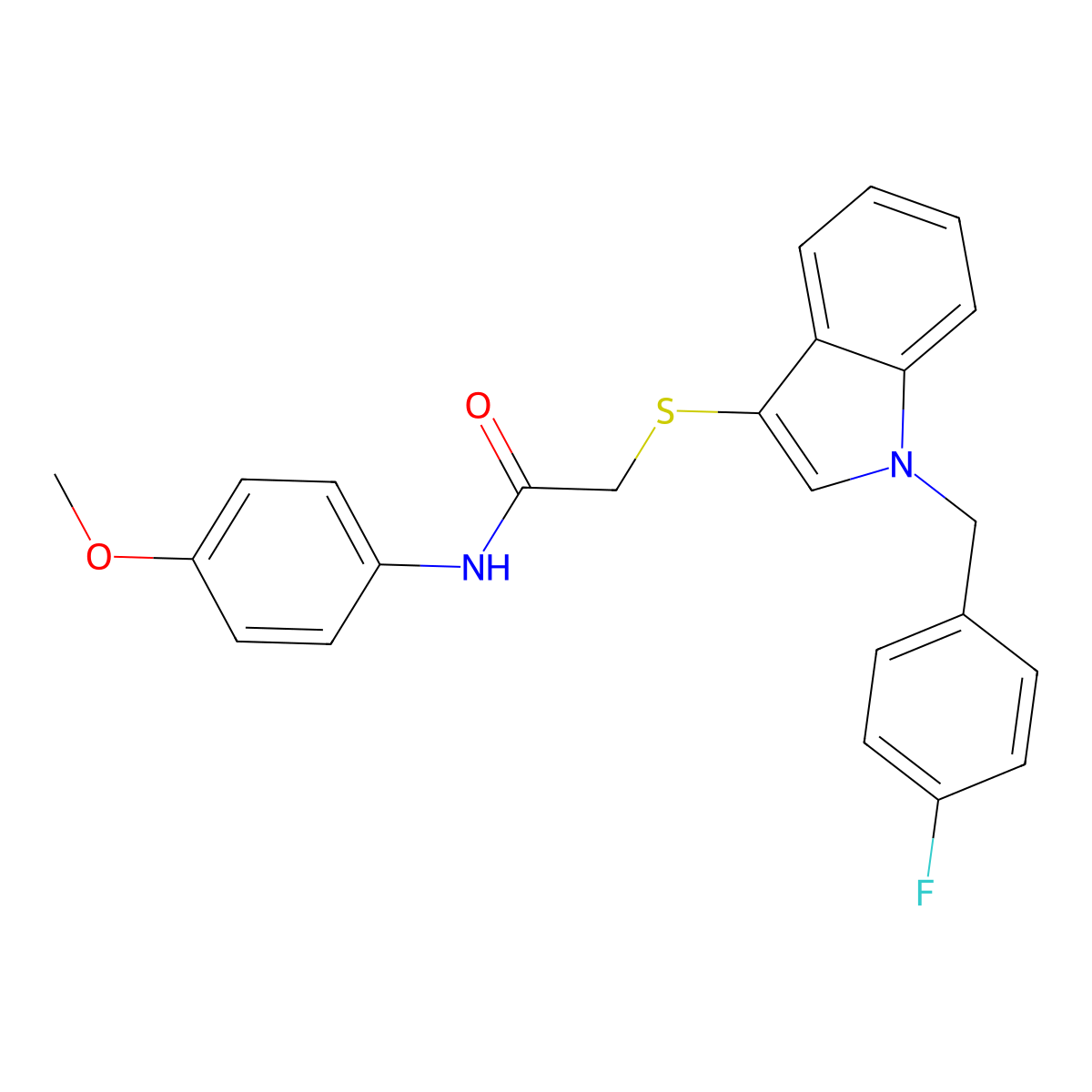 2-[1-[(4-fluorophenyl)methyl]indol-3-yl]sulfanyl-N-(4-methoxyphenyl)acetamide molecular structure, CAS 450346-95-9