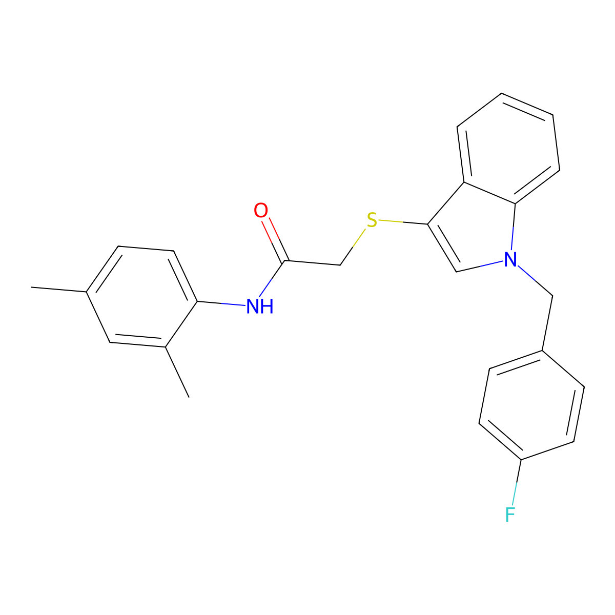N-(2,4-dimethylphenyl)-2-((1-(4-fluorobenzyl)-1H-indol-3-yl)thio)acetamide molecular structure, CAS 450347-00-9