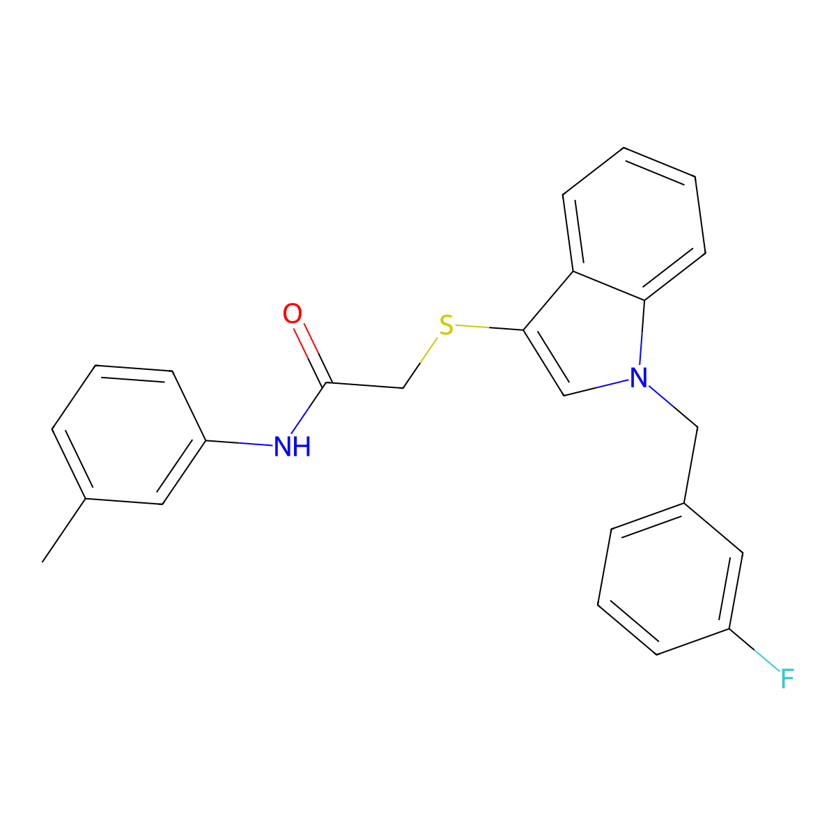 2-[1-[(3-fluorophenyl)methyl]indol-3-yl]sulfanyl-N-(3-methylphenyl)acetamide molecular structure, CAS 450347-10-1