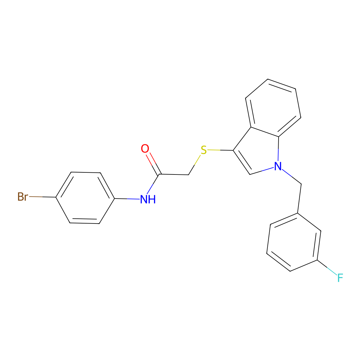 N-(4-bromophenyl)-2-[1-[(3-fluorophenyl)methyl]indol-3-yl]sulfanylacetamide molecular structure, CAS 450347-16-7