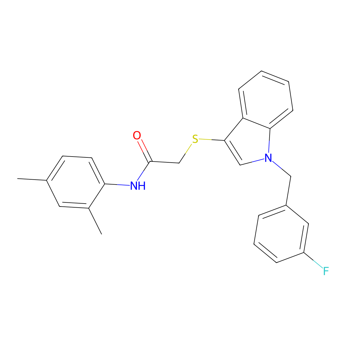 N-(2,4-dimethylphenyl)-2-[1-[(3-fluorophenyl)methyl]indol-3-yl]sulfanylacetamide molecular structure, CAS 450347-20-3