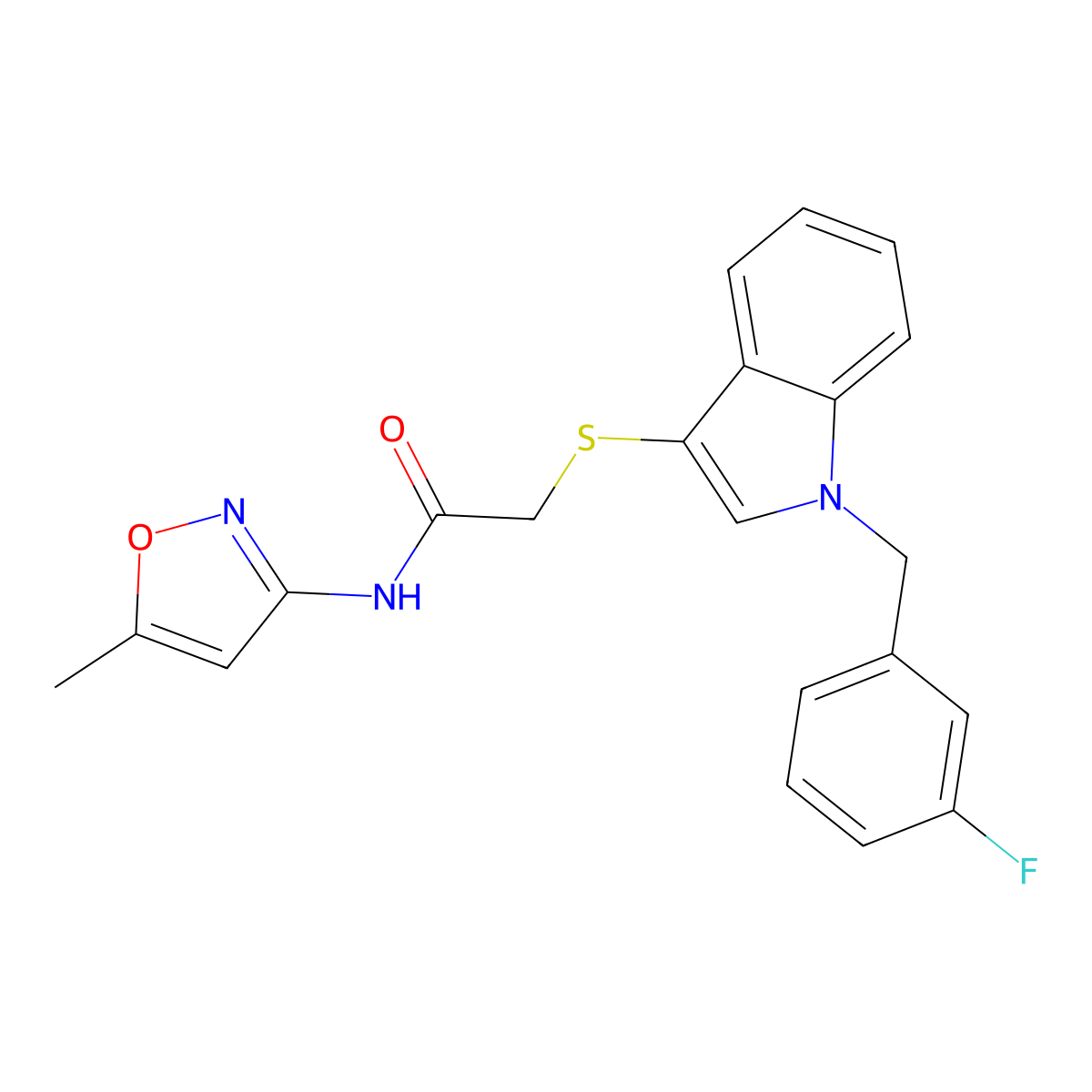 2-((1-(3-fluorobenzyl)-1H-indol-3-yl)thio)-N-(5-methylisoxazol-3-yl)acetamide molecular structure, CAS 450347-28-1