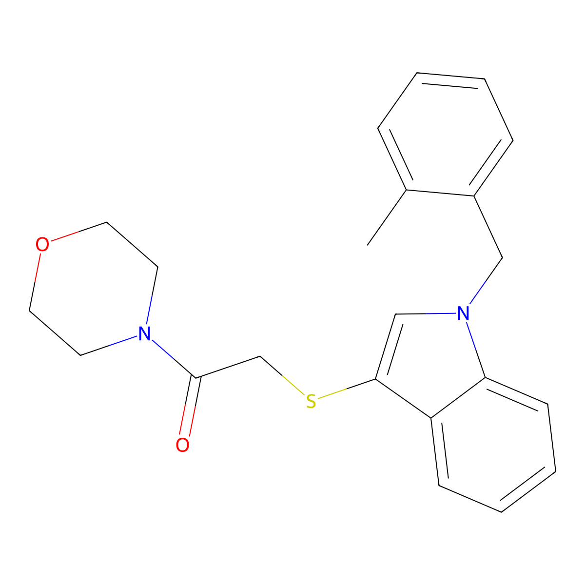 2-((1-(2-methylbenzyl)-1H-indol-3-yl)thio)-1-morpholinoethanone molecular structure, CAS 450347-32-7