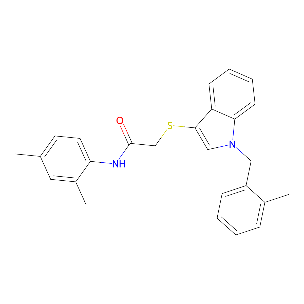 N-(2,4-dimethylphenyl)-2-((1-(2-methylbenzyl)-1H-indol-3-yl)thio)acetamide molecular structure, CAS 450347-46-3