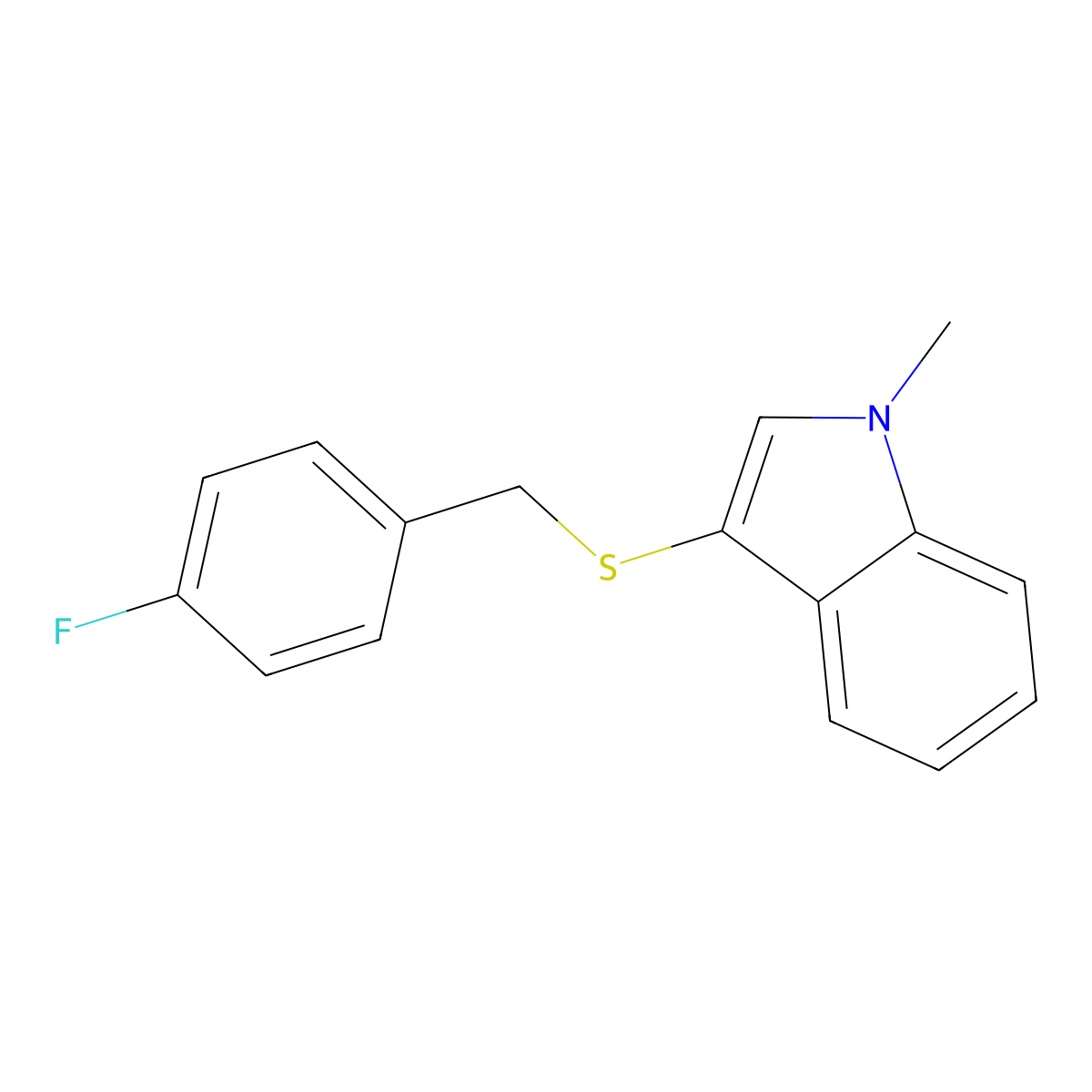 3-((4-fluorobenzyl)thio)-1-methyl-1H-indole molecular structure, CAS 450347-57-6
