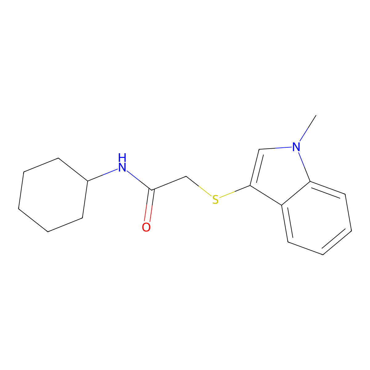 N-cyclohexyl-2-(1-methylindol-3-yl)sulfanylacetamide molecular structure, CAS 450348-59-1