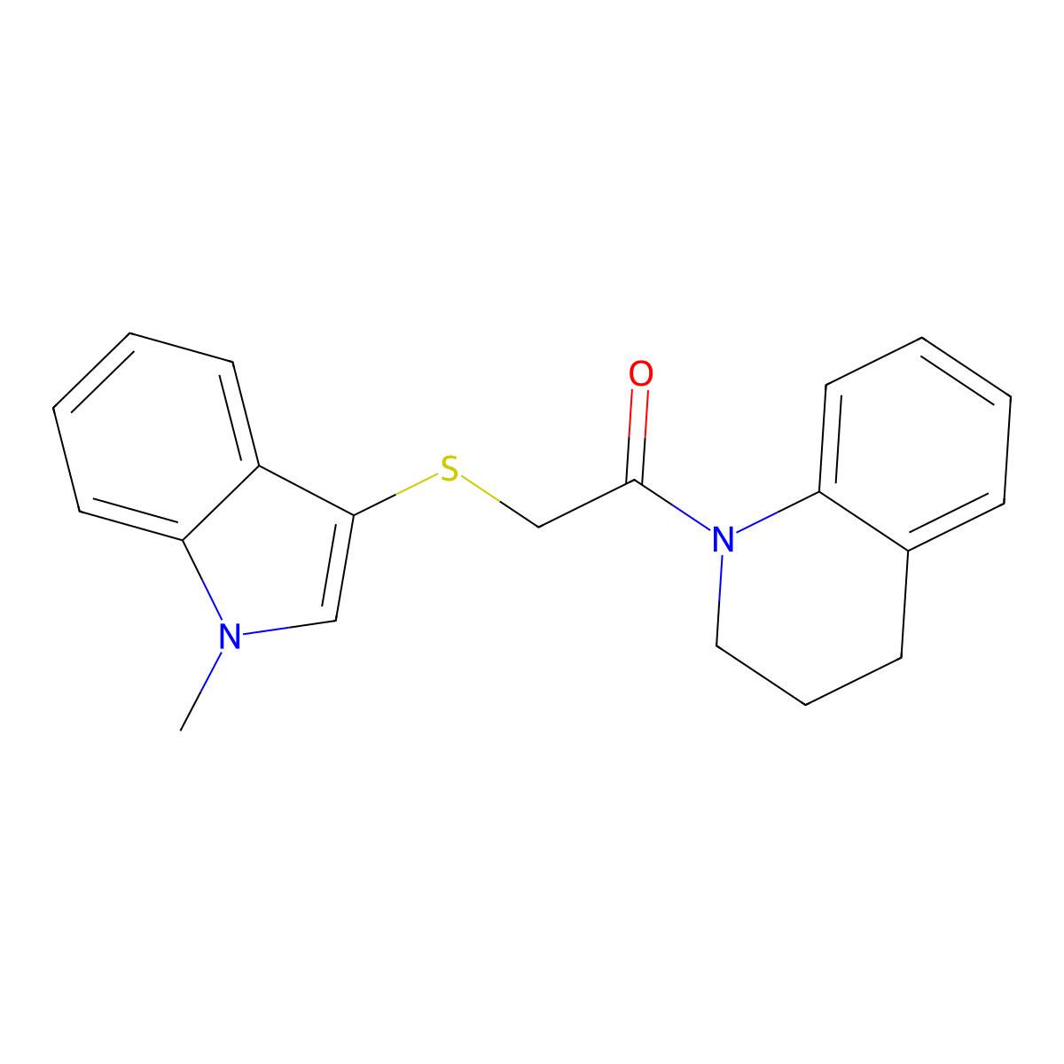 1-(3,4-dihydroquinolin-1(2H)-yl)-2-((1-methyl-1H-indol-3-yl)thio)ethanone molecular structure, CAS 450348-63-7
