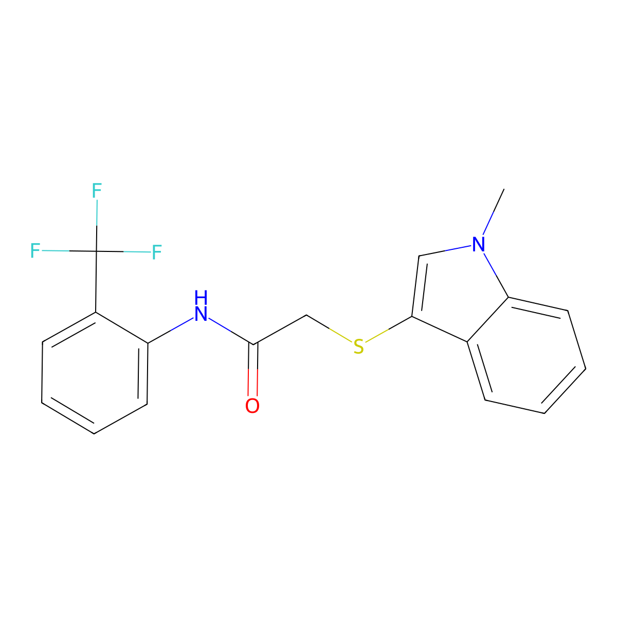 2-((1-methyl-1H-indol-3-yl)thio)-N-(2-(trifluoromethyl)phenyl)acetamide molecular structure, CAS 450348-71-7