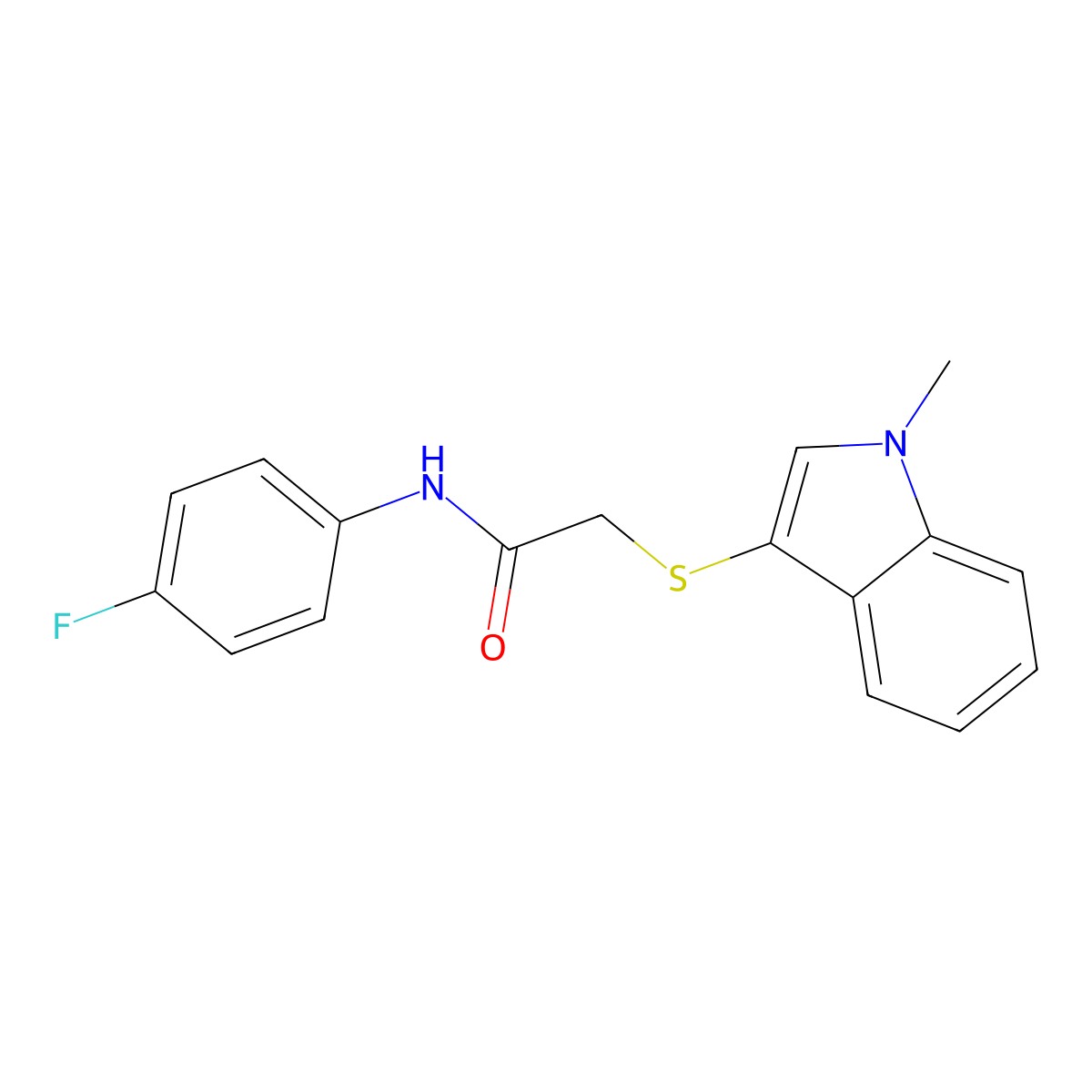 N-(4-fluorophenyl)-2-((1-methyl-1H-indol-3-yl)thio)acetamide molecular structure, CAS 450348-73-9