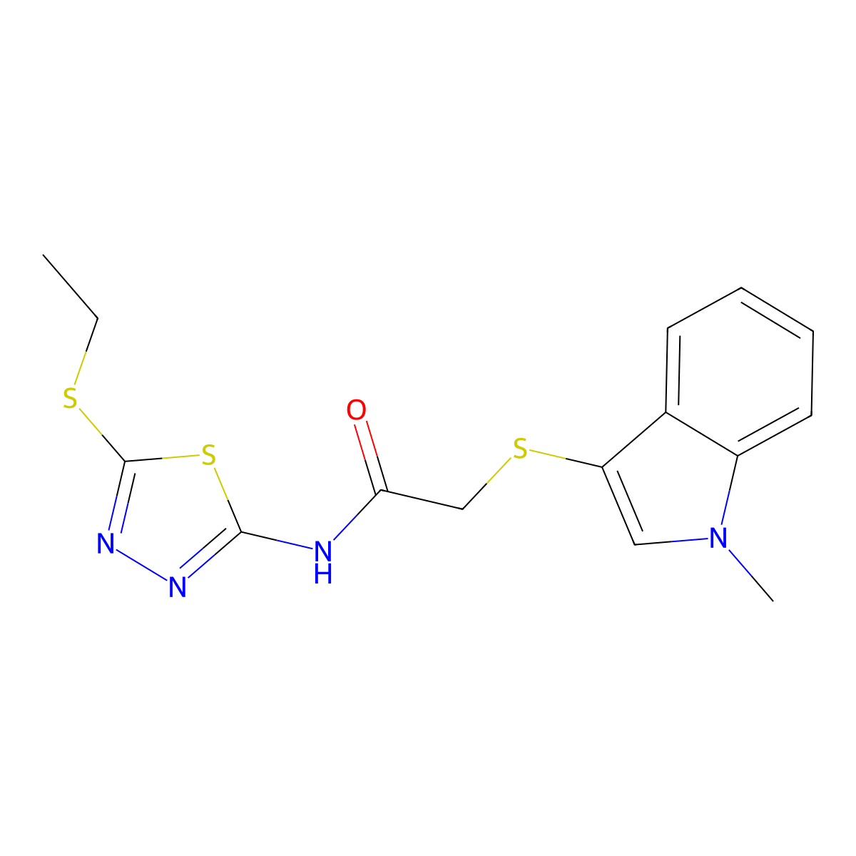 N-(5-(ethylthio)-1,3,4-thiadiazol-2-yl)-2-((1-methyl-1H-indol-3-yl)thio)acetamide molecular structure, CAS 450349-00-5