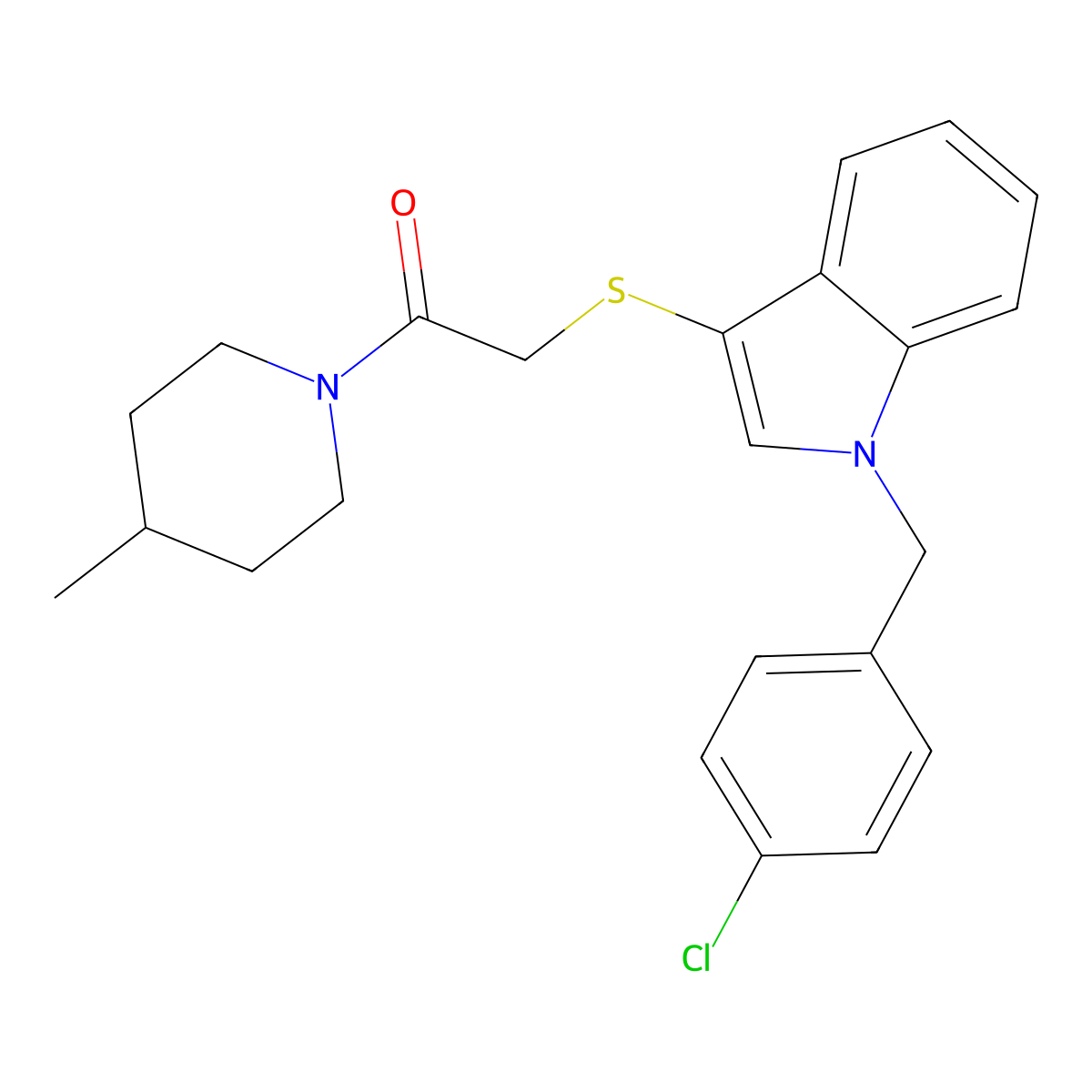 2-((1-(4-chlorobenzyl)-1H-indol-3-yl)thio)-1-(4-methylpiperidin-1-yl)ethanone molecular structure, CAS 450349-30-1