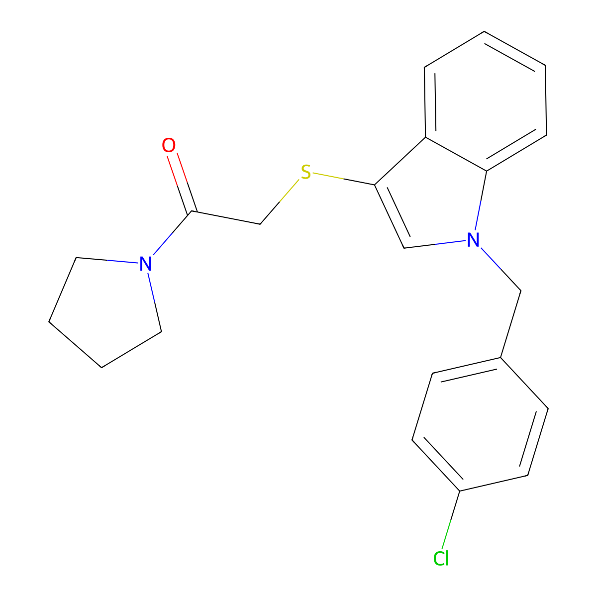 2-((1-(4-chlorobenzyl)-1H-indol-3-yl)thio)-1-(pyrrolidin-1-yl)ethanone molecular structure, CAS 450349-32-3