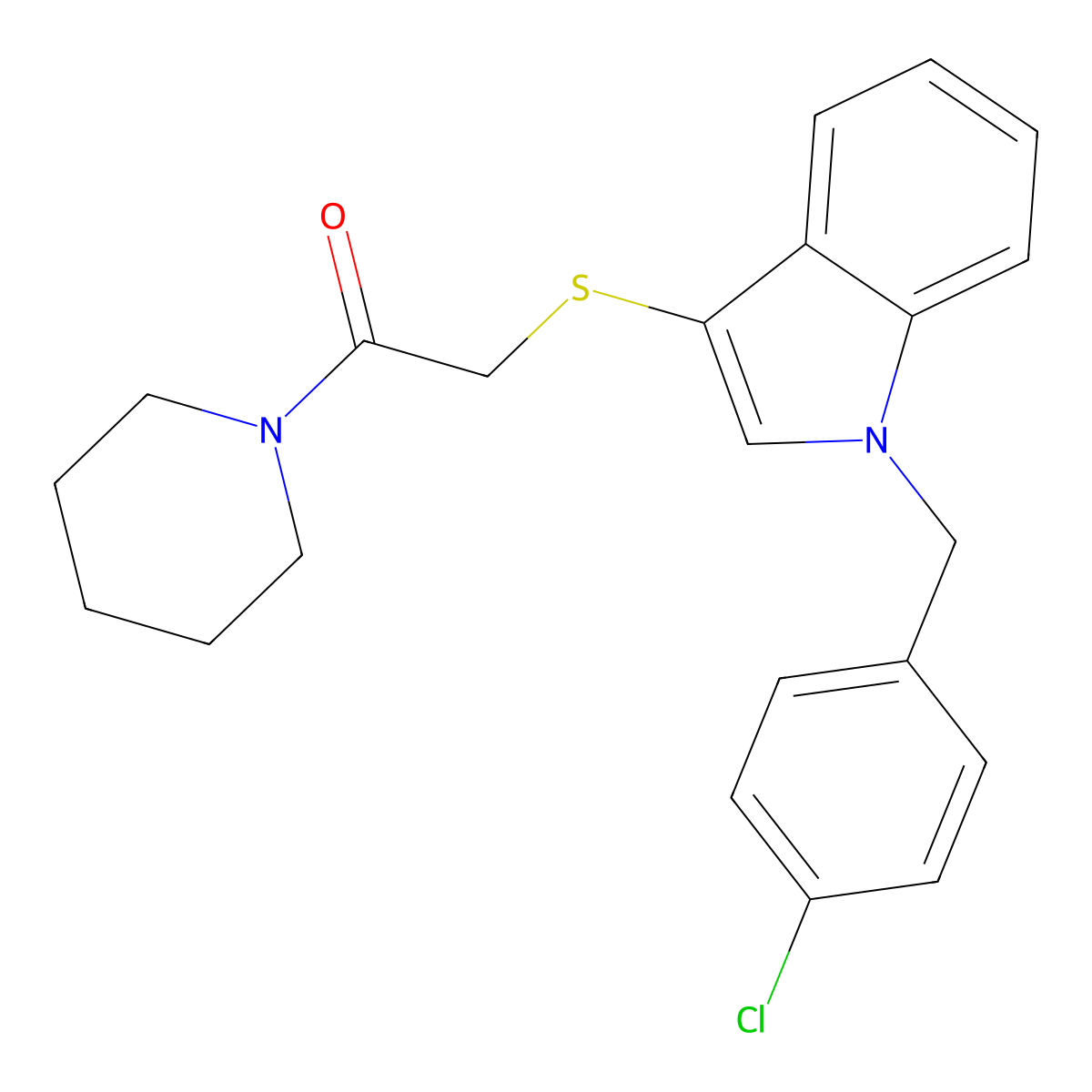 2-((1-(4-chlorobenzyl)-1H-indol-3-yl)thio)-1-(piperidin-1-yl)ethanone molecular structure, CAS 450349-34-5