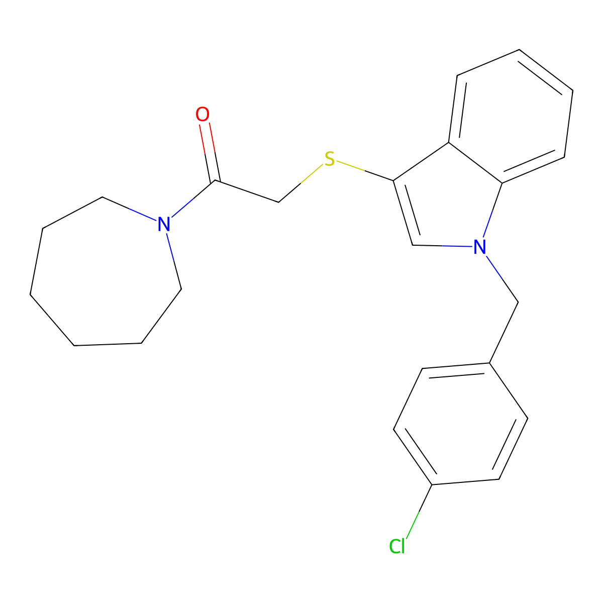 1-(Azepan-1-yl)-2-[1-[(4-chlorophenyl)methyl]indol-3-yl]sulfanylethanone molecular structure, CAS 450349-38-9