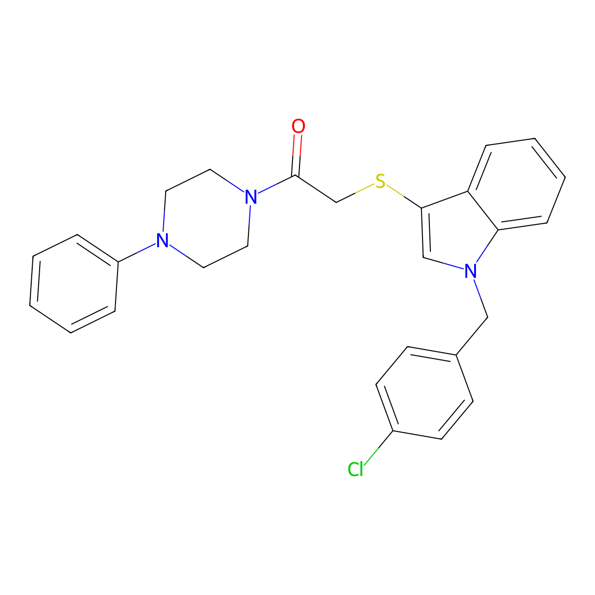 2-[1-[(4-Chlorophenyl)methyl]indol-3-yl]sulfanyl-1-(4-phenylpiperazin-1-yl)ethanone molecular structure, CAS 450349-40-3