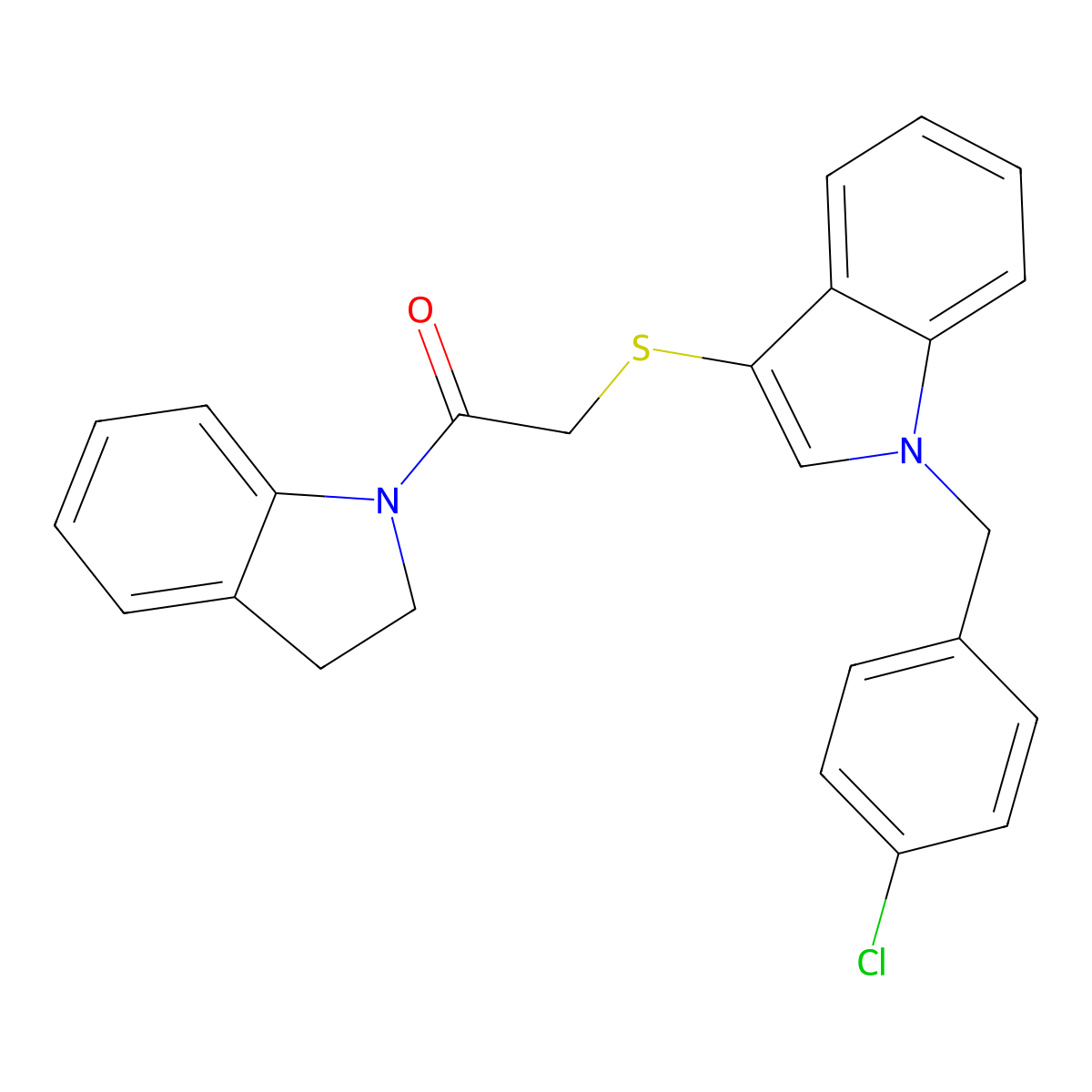 2-[1-[(4-Chlorophenyl)methyl]indol-3-yl]sulfanyl-1-(2,3-dihydroindol-1-yl)ethanone molecular structure, CAS 450349-46-9