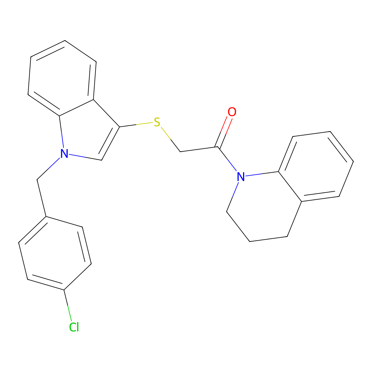 2-[1-[(4-chlorophenyl)methyl]indol-3-yl]sulfanyl-1-(3,4-dihydro-2H-quinolin-1-yl)ethanone molecular structure, CAS 450349-48-1