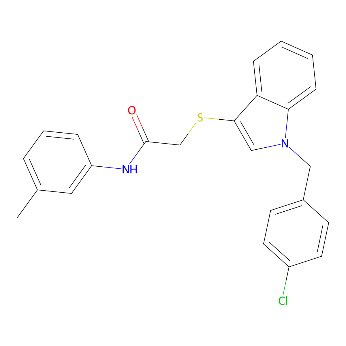 2-[1-[(4-chlorophenyl)methyl]indol-3-yl]sulfanyl-N-(3-methylphenyl)acetamide molecular structure, CAS 450349-52-7