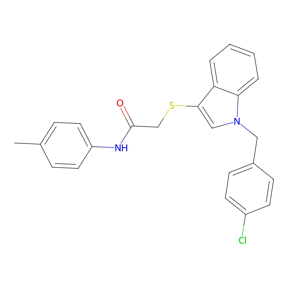 2-[1-[(4-chlorophenyl)methyl]indol-3-yl]sulfanyl-N-(4-methylphenyl)acetamide molecular structure, CAS 450349-54-9