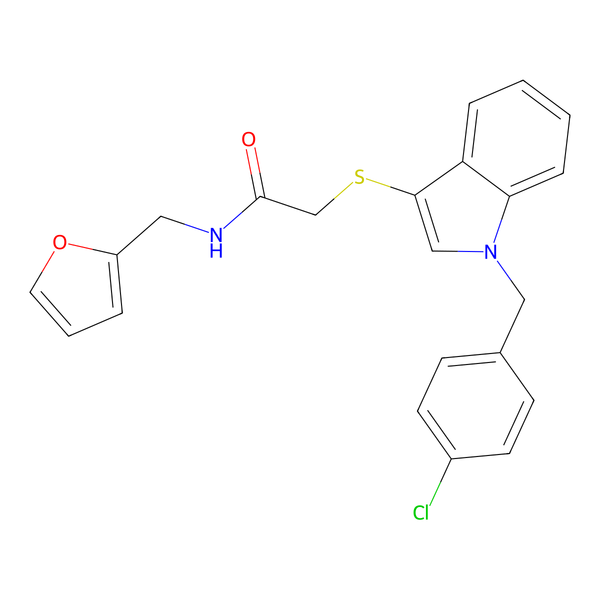 2-[1-[(4-chlorophenyl)methyl]indol-3-yl]sulfanyl-N-(furan-2-ylmethyl)acetamide molecular structure, CAS 450349-69-6