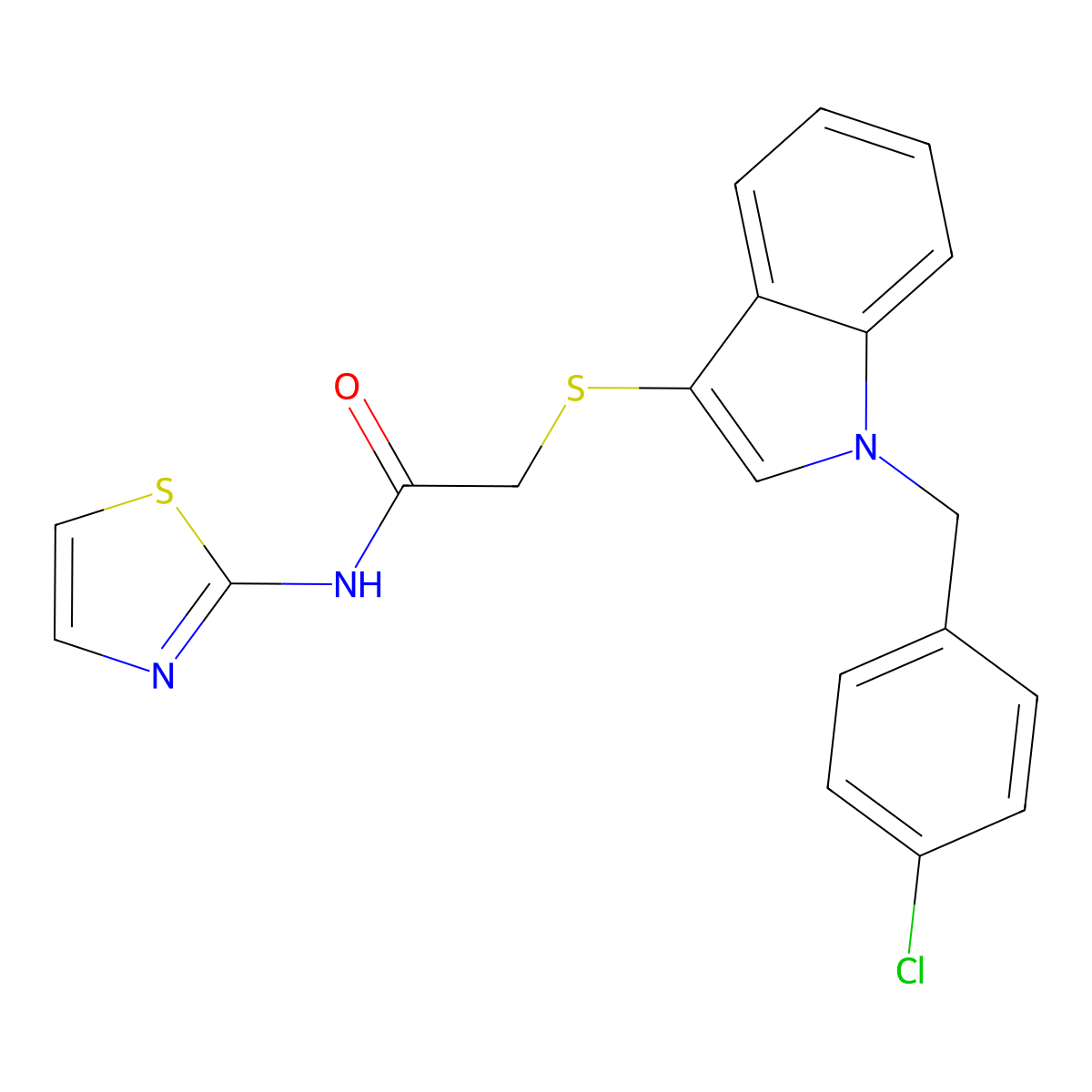 2-((1-(4-chlorobenzyl)-1H-indol-3-yl)thio)-N-(thiazol-2-yl)acetamide molecular structure, CAS 450349-73-2