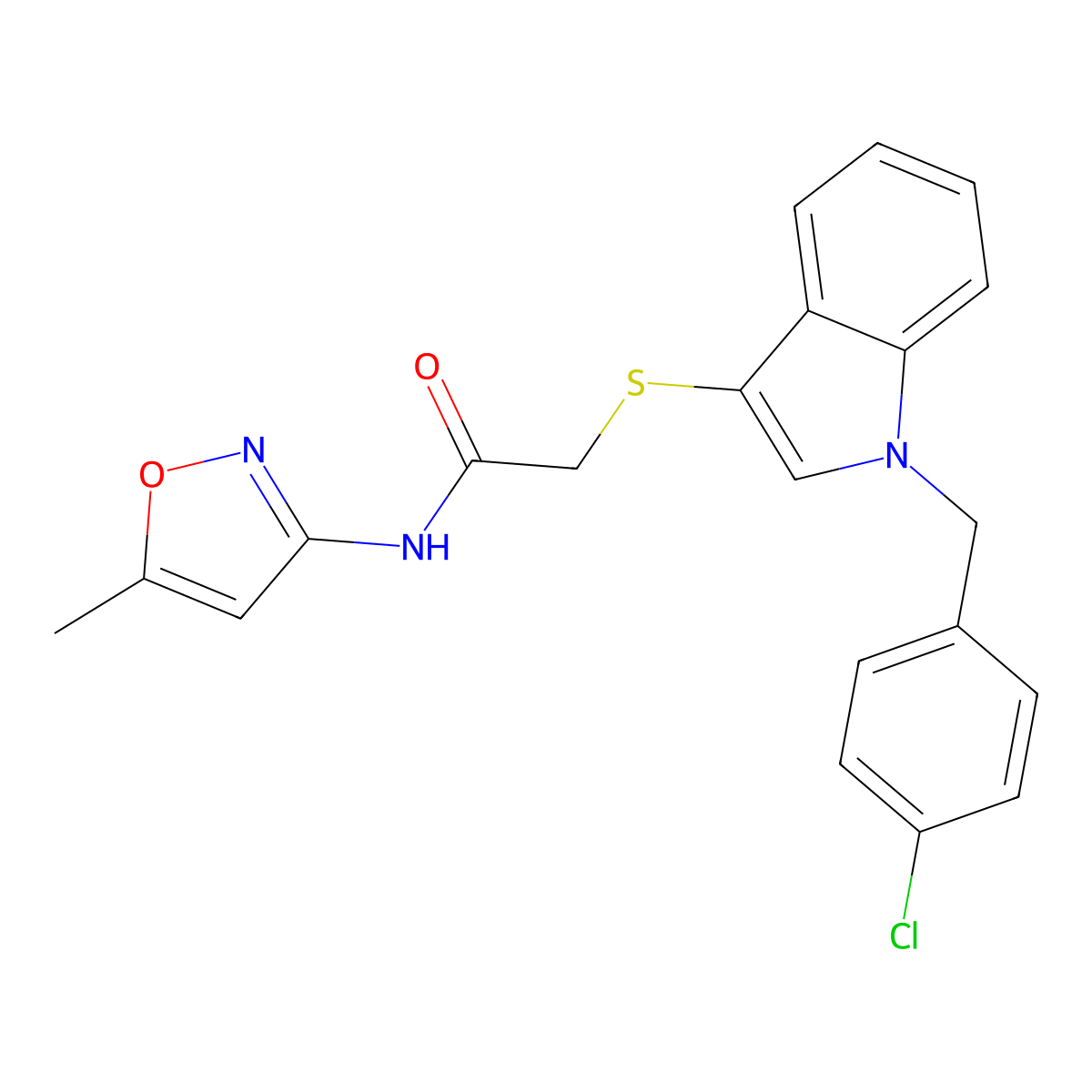 2-((1-(4-chlorobenzyl)-1H-indol-3-yl)thio)-N-(5-methylisoxazol-3-yl)acetamide molecular structure, CAS 450349-79-8