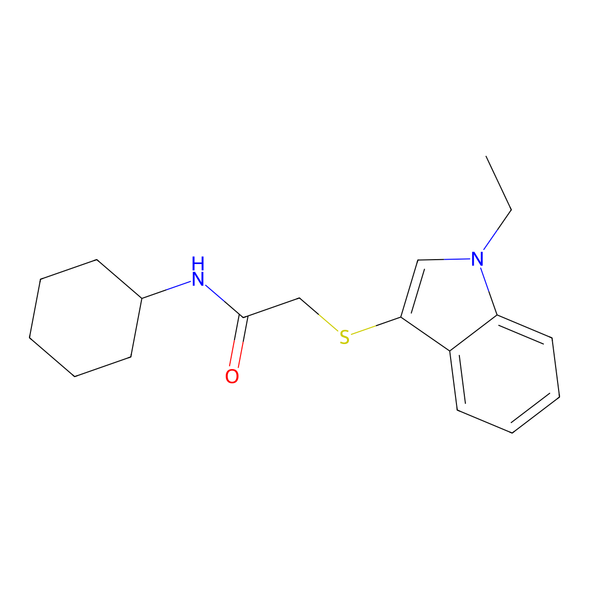 N-cyclohexyl-2-(1-ethylindol-3-yl)sulfanylacetamide molecular structure, CAS 450349-83-4