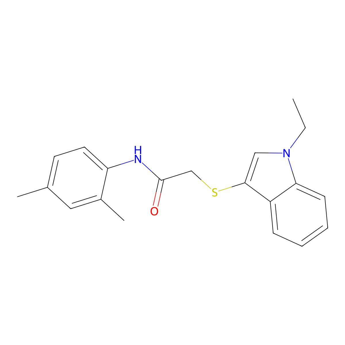 N-(2,4-dimethylphenyl)-2-((1-ethyl-1H-indol-3-yl)thio)acetamide molecular structure, CAS 450350-09-1
