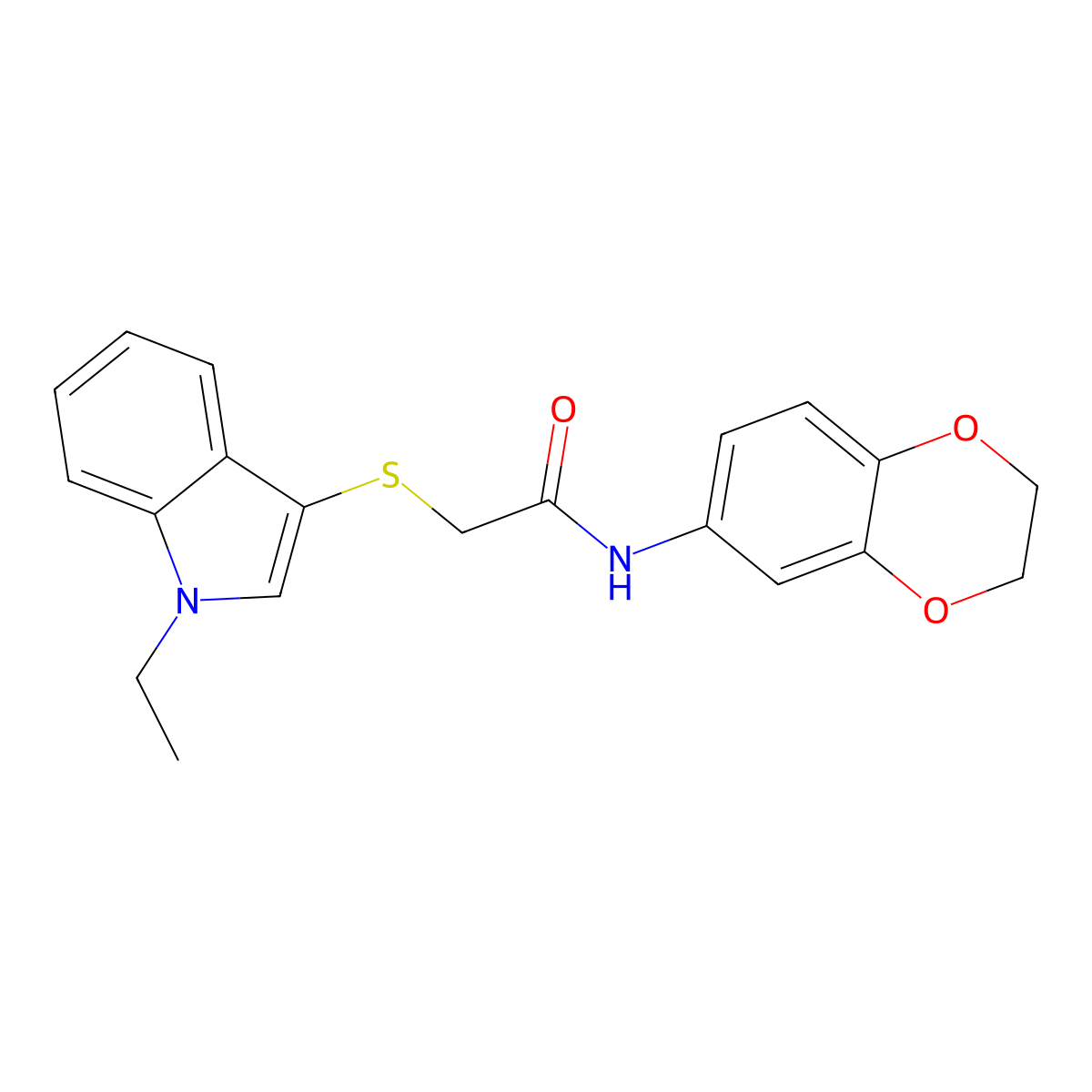 N-(2,3-dihydro-1,4-benzodioxin-6-yl)-2-(1-ethylindol-3-yl)sulfanylacetamide molecular structure, CAS 450350-13-7