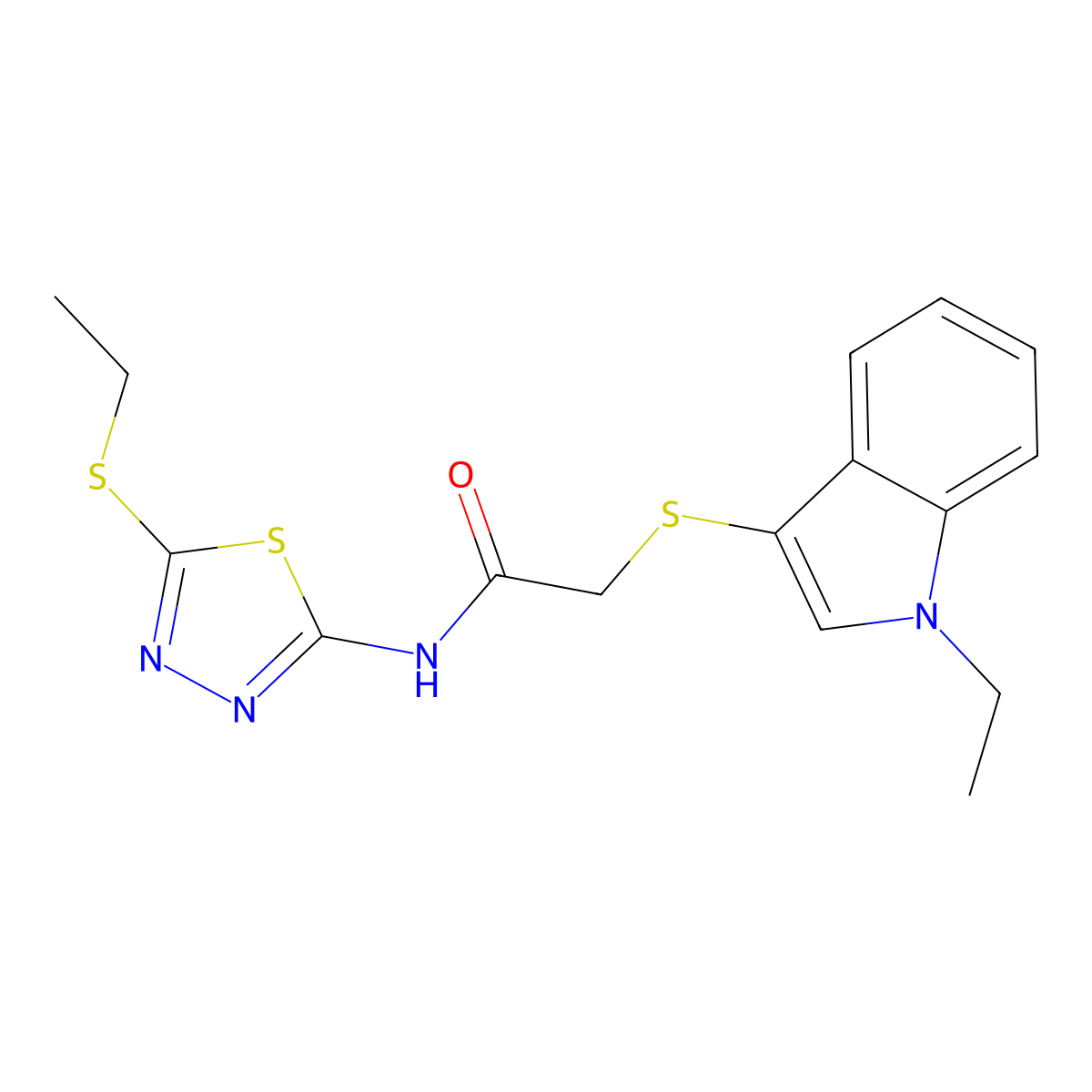2-((1-ethyl-1H-indol-3-yl)thio)-N-(5-(ethylthio)-1,3,4-thiadiazol-2-yl)acetamide molecular structure, CAS 450350-23-9