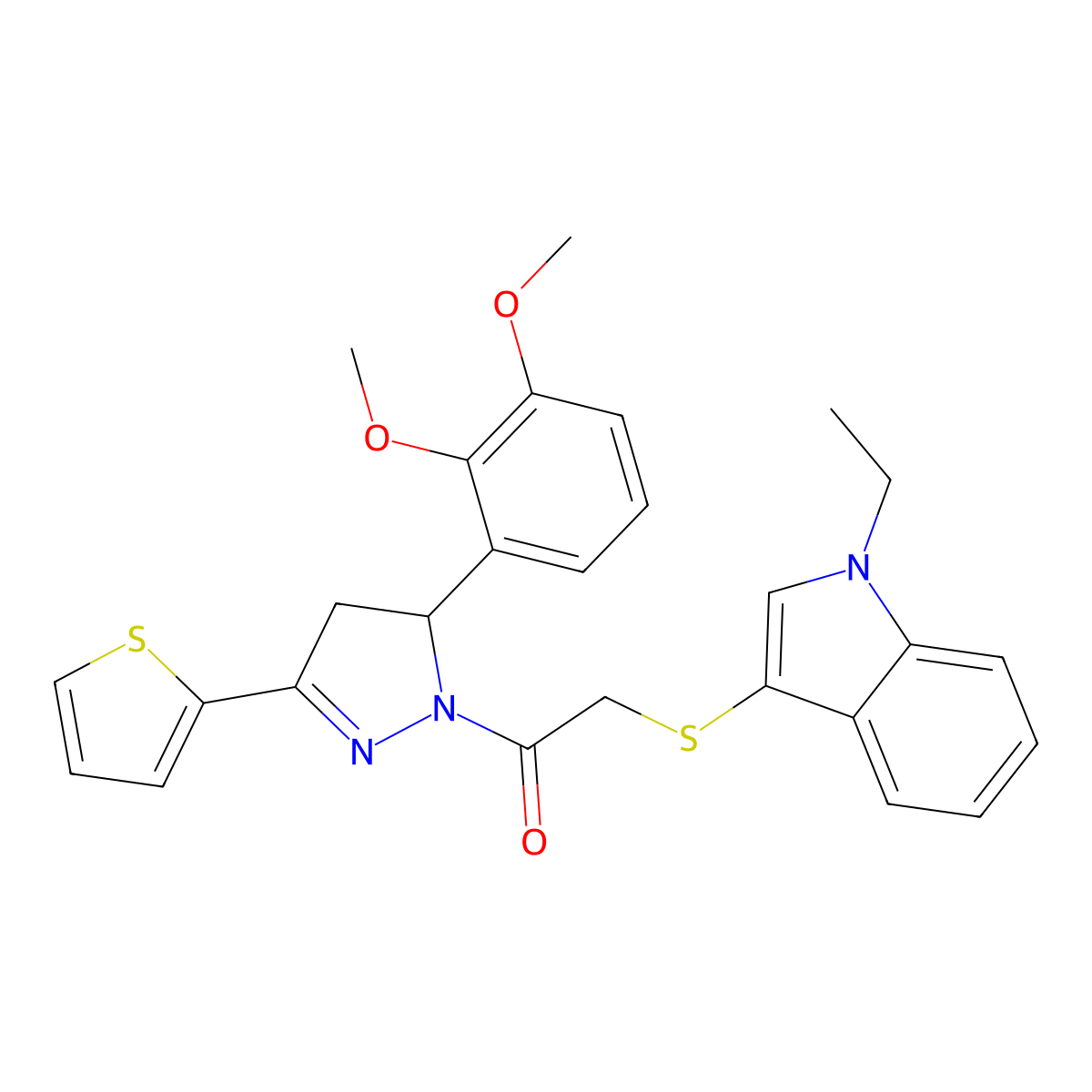 1-(5-(2,3-dimethoxyphenyl)-3-(thiophen-2-yl)-4,5-dihydro-1H-pyrazol-1-yl)-2-((1-ethyl-1H-indol-3-yl)thio)ethanone molecular structure, CAS 450350-35-3