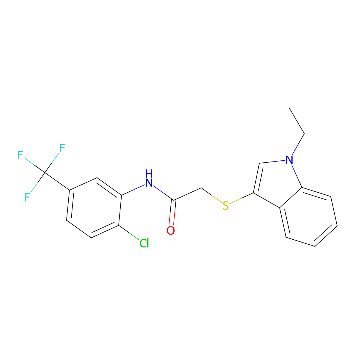 N-[2-chloro-5-(trifluoromethyl)phenyl]-2-(1-ethylindol-3-yl)sulfanylacetamide molecular structure, CAS 450350-47-7