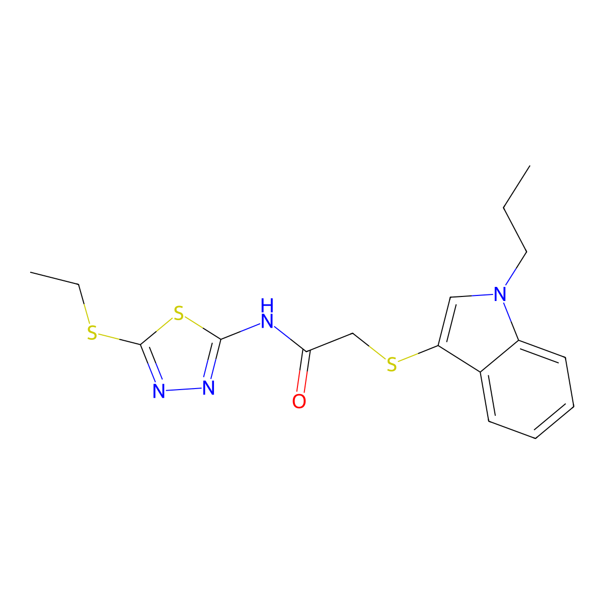 N-(5-(ethylthio)-1,3,4-thiadiazol-2-yl)-2-((1-propyl-1H-indol-3-yl)thio)acetamide molecular structure, CAS 450350-85-3