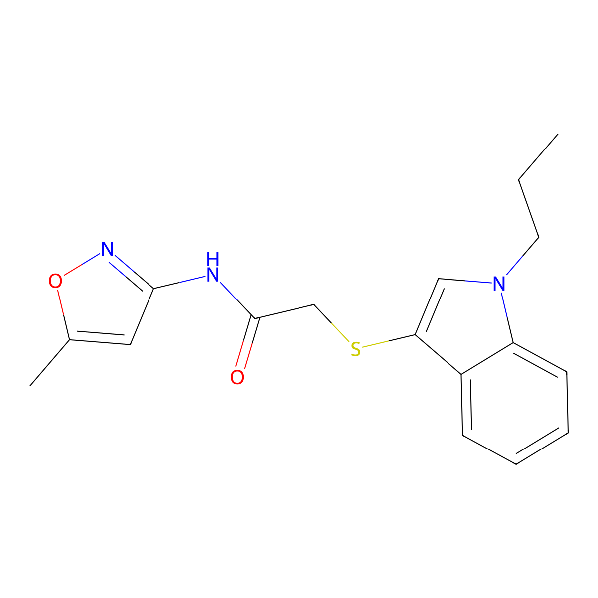 N-(5-methylisoxazol-3-yl)-2-((1-propyl-1H-indol-3-yl)thio)acetamide molecular structure, CAS 450350-89-7