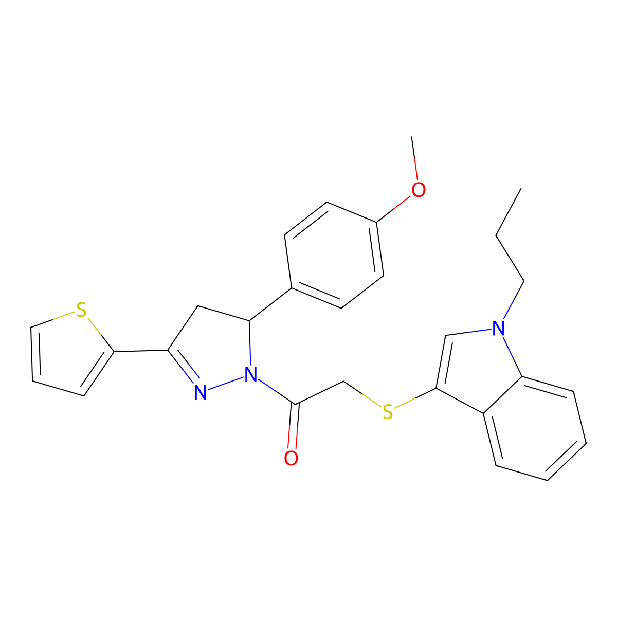 1-(5-(4-methoxyphenyl)-3-(thiophen-2-yl)-4,5-dihydro-1H-pyrazol-1-yl)-2-((1-propyl-1H-indol-3-yl)thio)ethanone molecular structure, CAS 450350-91-1