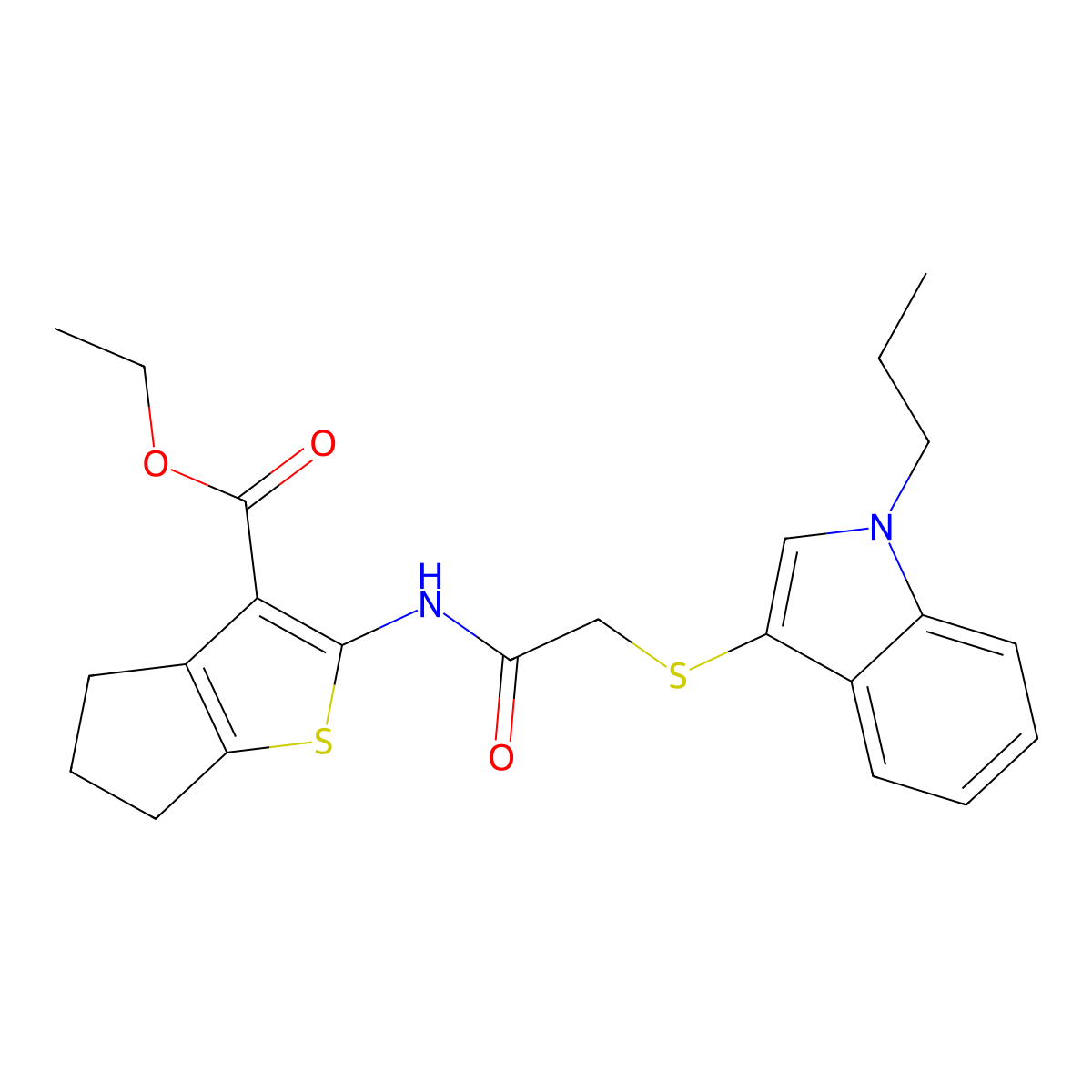 ethyl 2-(2-((1-propyl-1H-indol-3-yl)thio)acetamido)-5,6-dihydro-4H-cyclopenta[b]thiophene-3-carboxylate molecular structure, CAS 450350-99-9